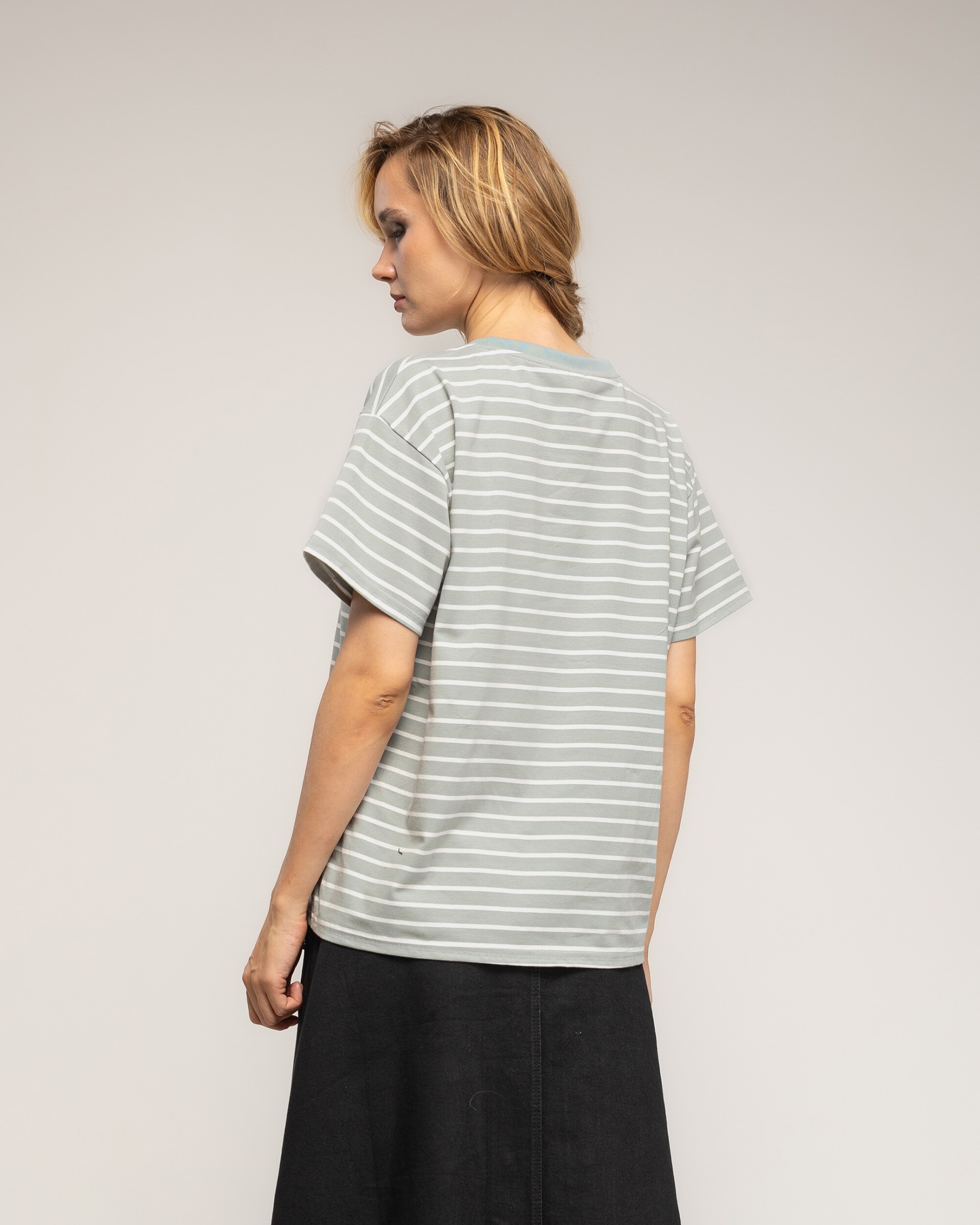 Camiseta de mujer 100% algodón de rayas gruesas - Tantra - Verde militar Verde militar-2