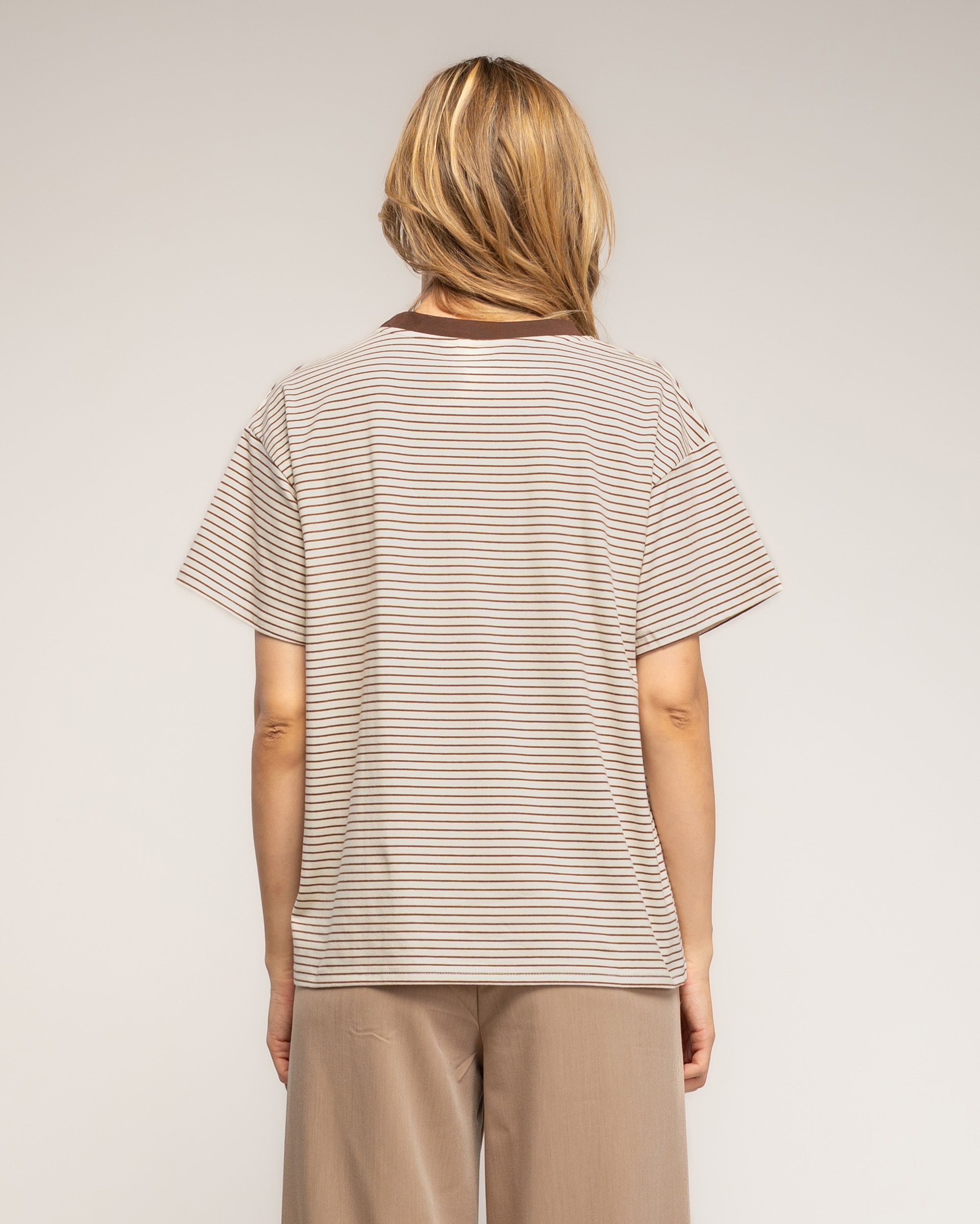 Camiseta de mujer 100% algodón de rayas finas - Tantra - Marrón Marrón-2