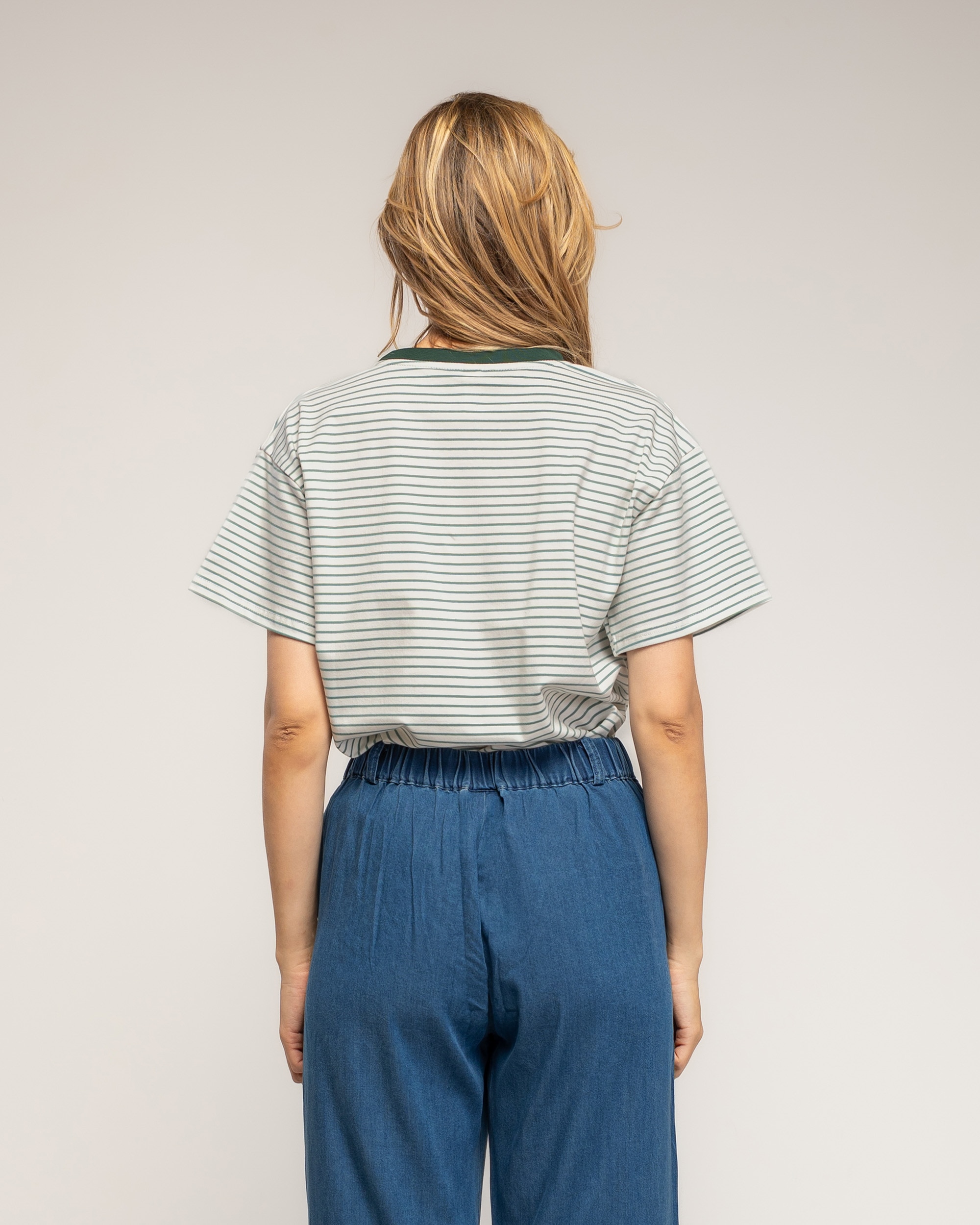 Camiseta de mujer 100% algodón de rayas finas - Tantra - Verde militar Verde militar-2
