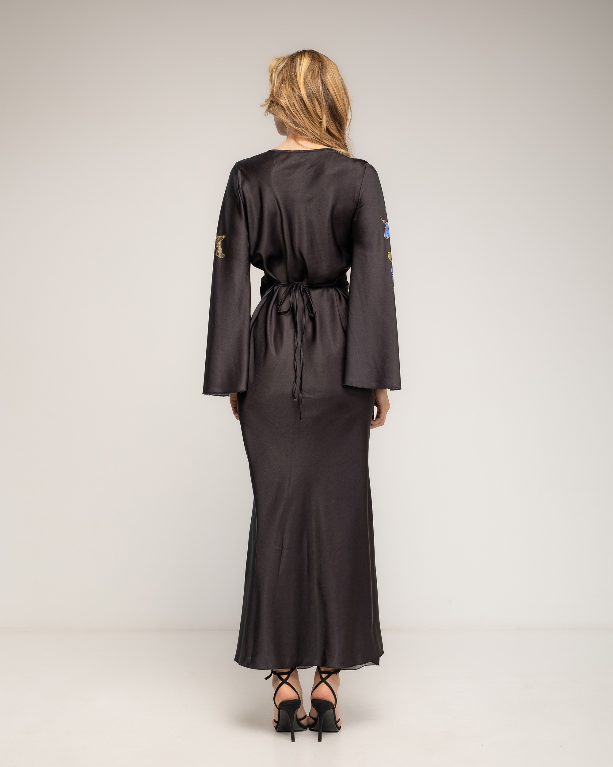 Vestido maxi con dibujo de flores japonés - Tantra - Negro Negro-2