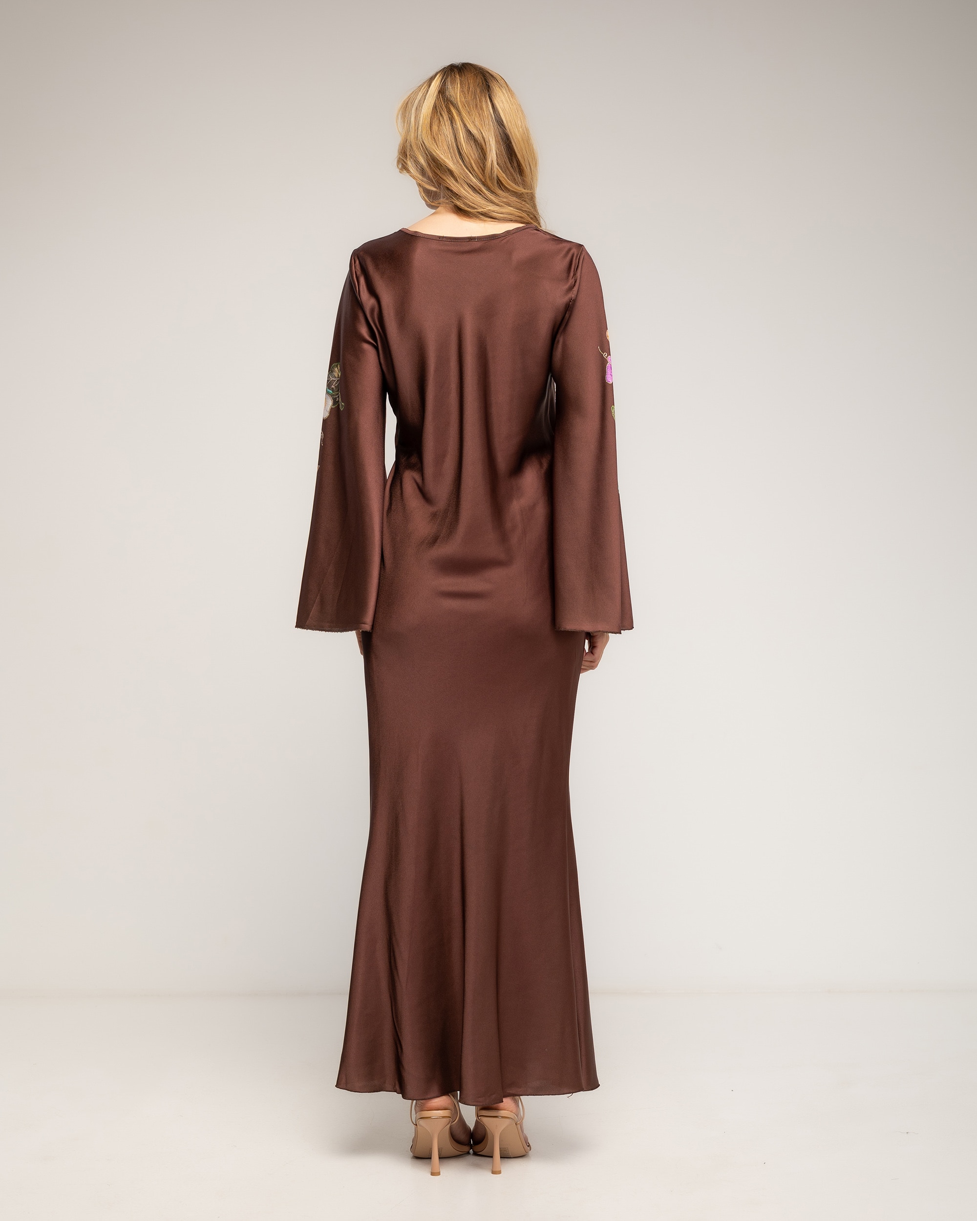 Vestido maxi con dibujo de flores japonés - Tantra - Marrón Marrón-3