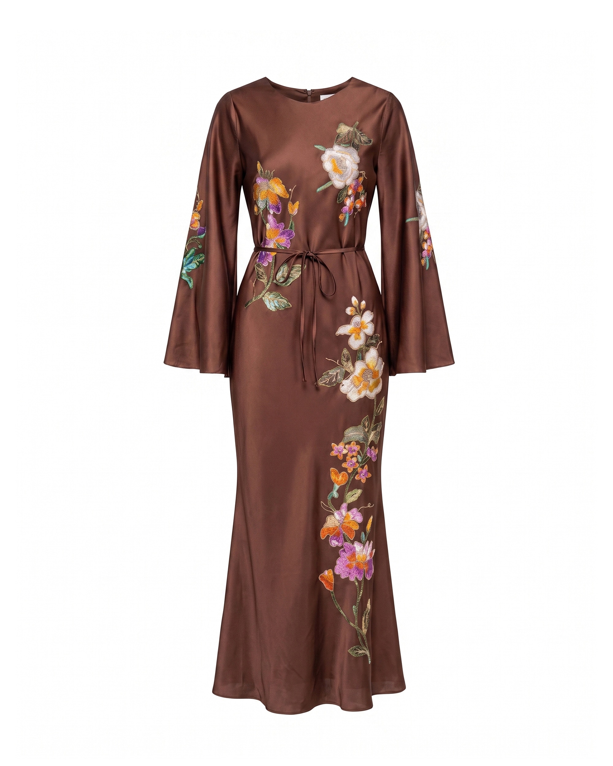 Vestido maxi con dibujo de flores japonés - Tantra - Marrón Marrón-5
