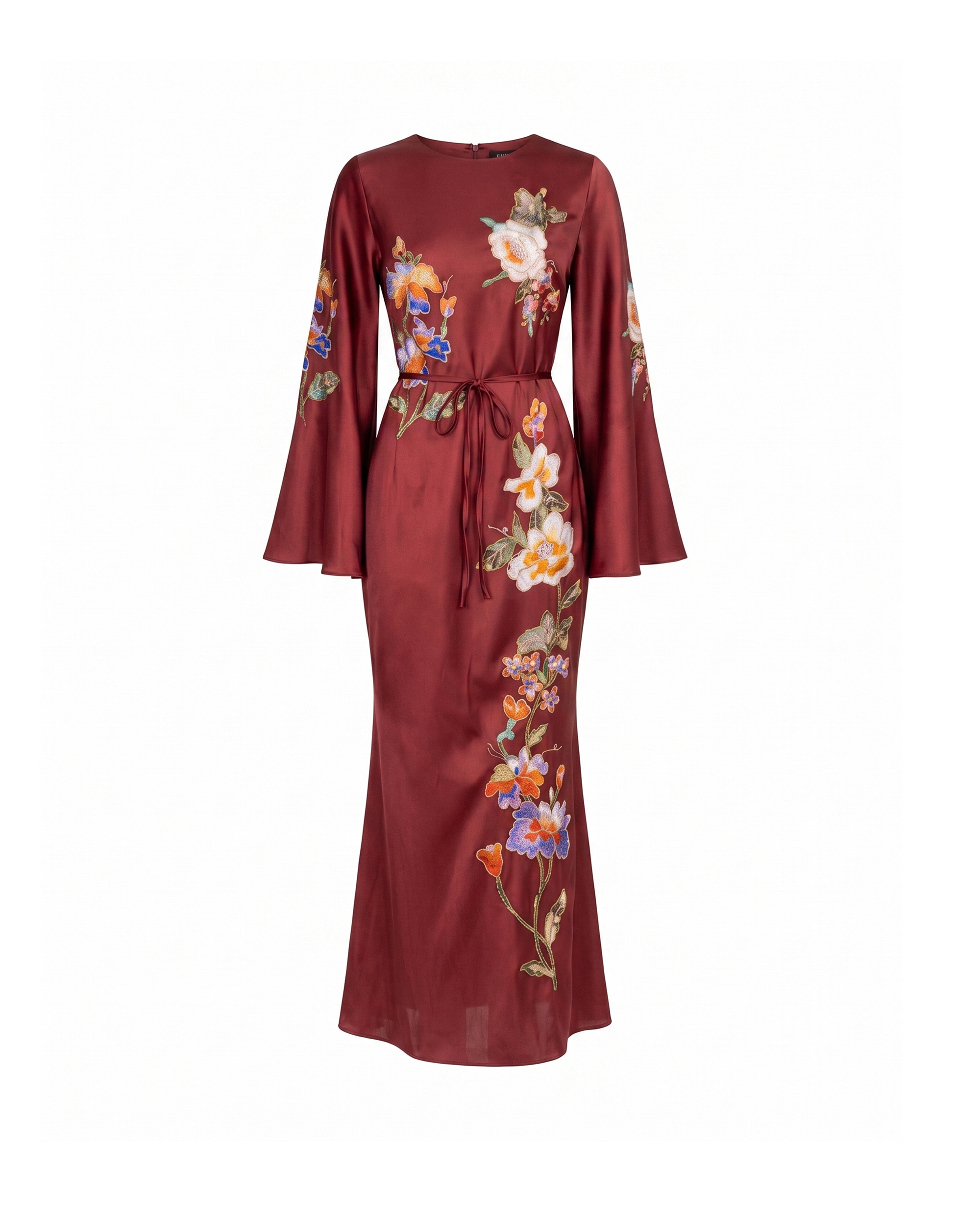 Vestido maxi con dibujo de flores japonés - Tantra - Burdeos Burdeos-5