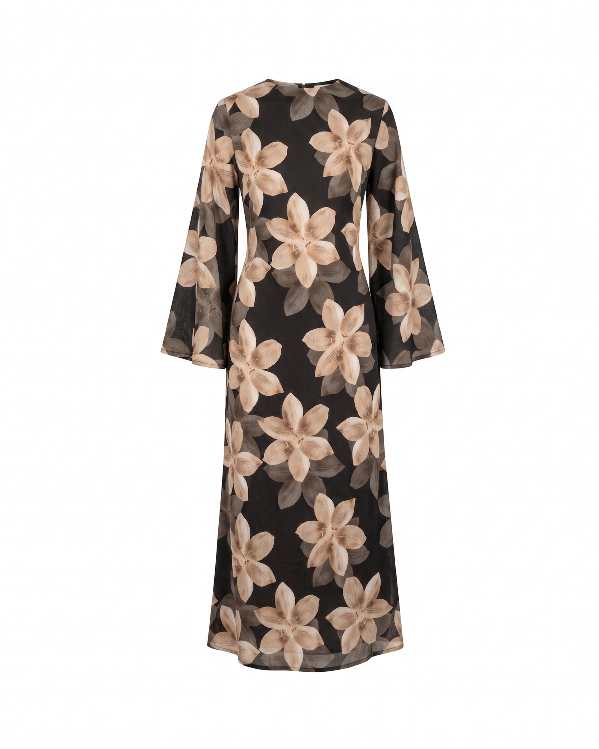 Vestido largo de flores con cuello cuadrado y tiras atrás - Tantra - Negro Negro-5