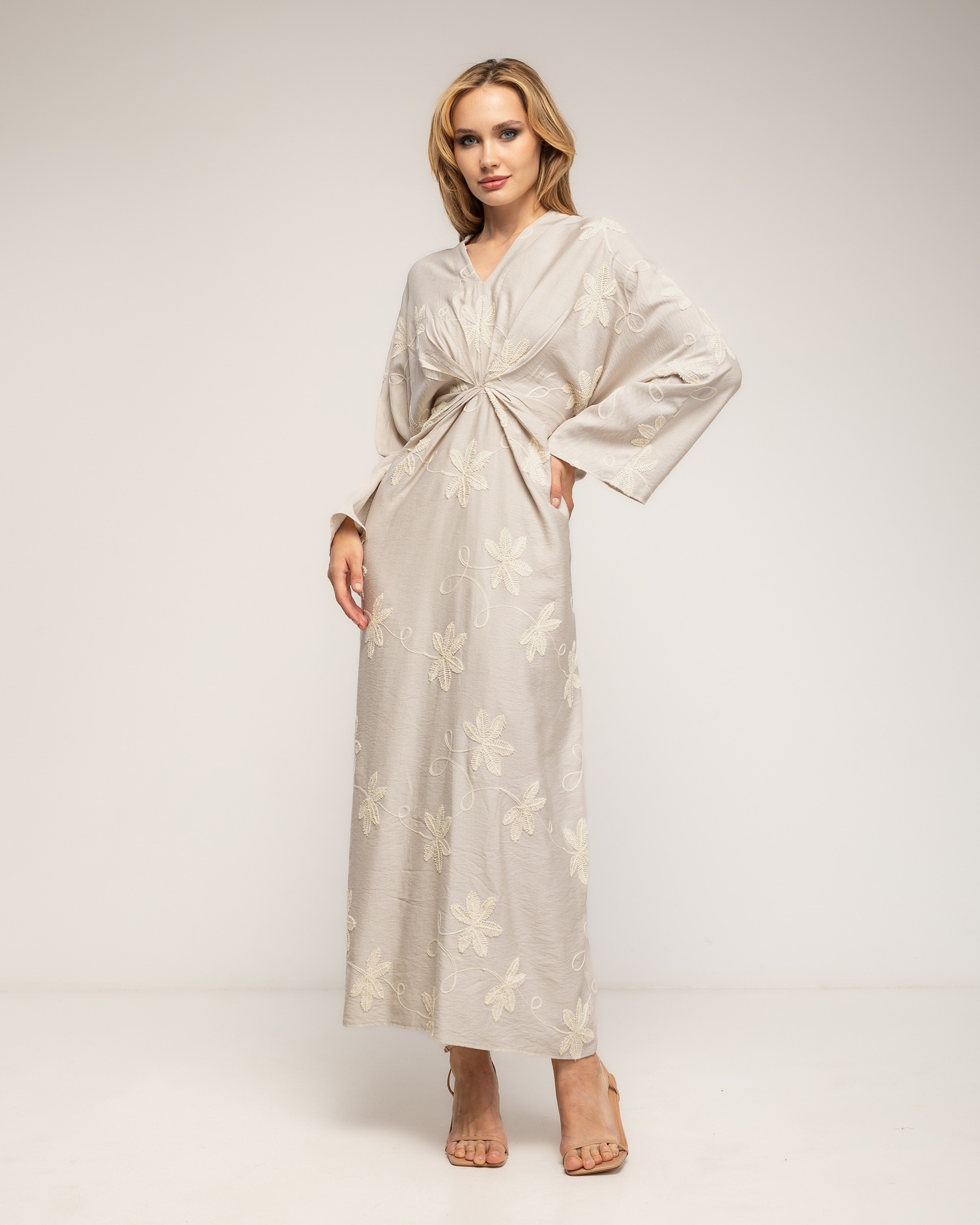 Vestido con drapeado en la cintura y en el pecho - Tantra - Beige Beige-1