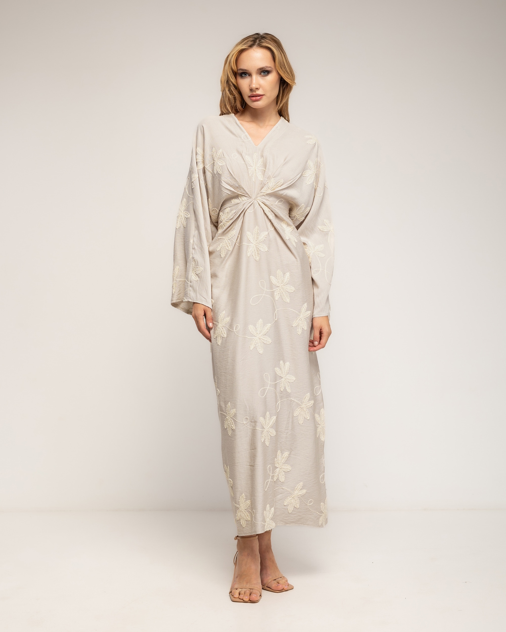 Vestido con drapeado en la cintura y en el pecho - Tantra - Beige Beige-2