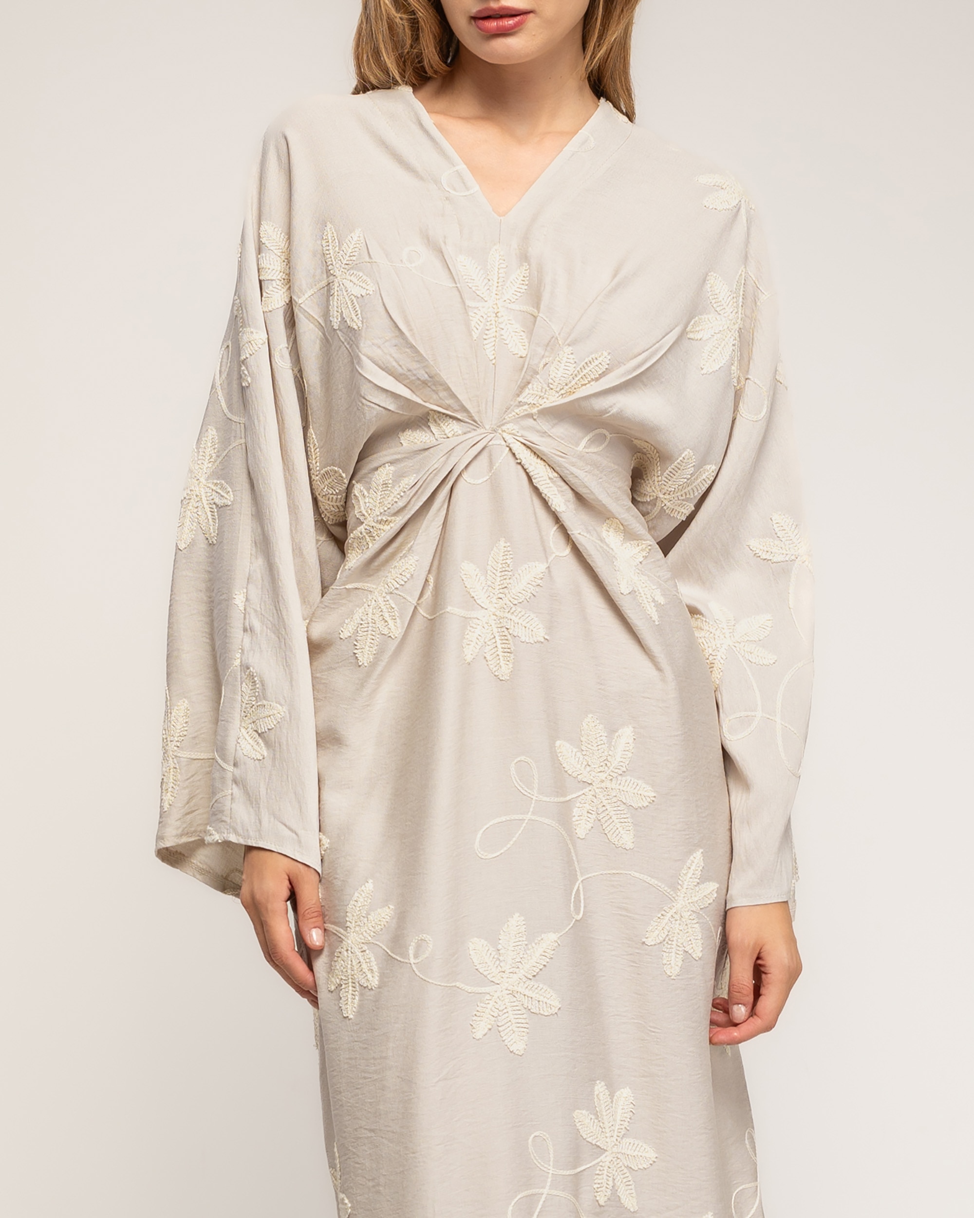 Vestido con drapeado en la cintura y en el pecho - Tantra - Beige Beige-4