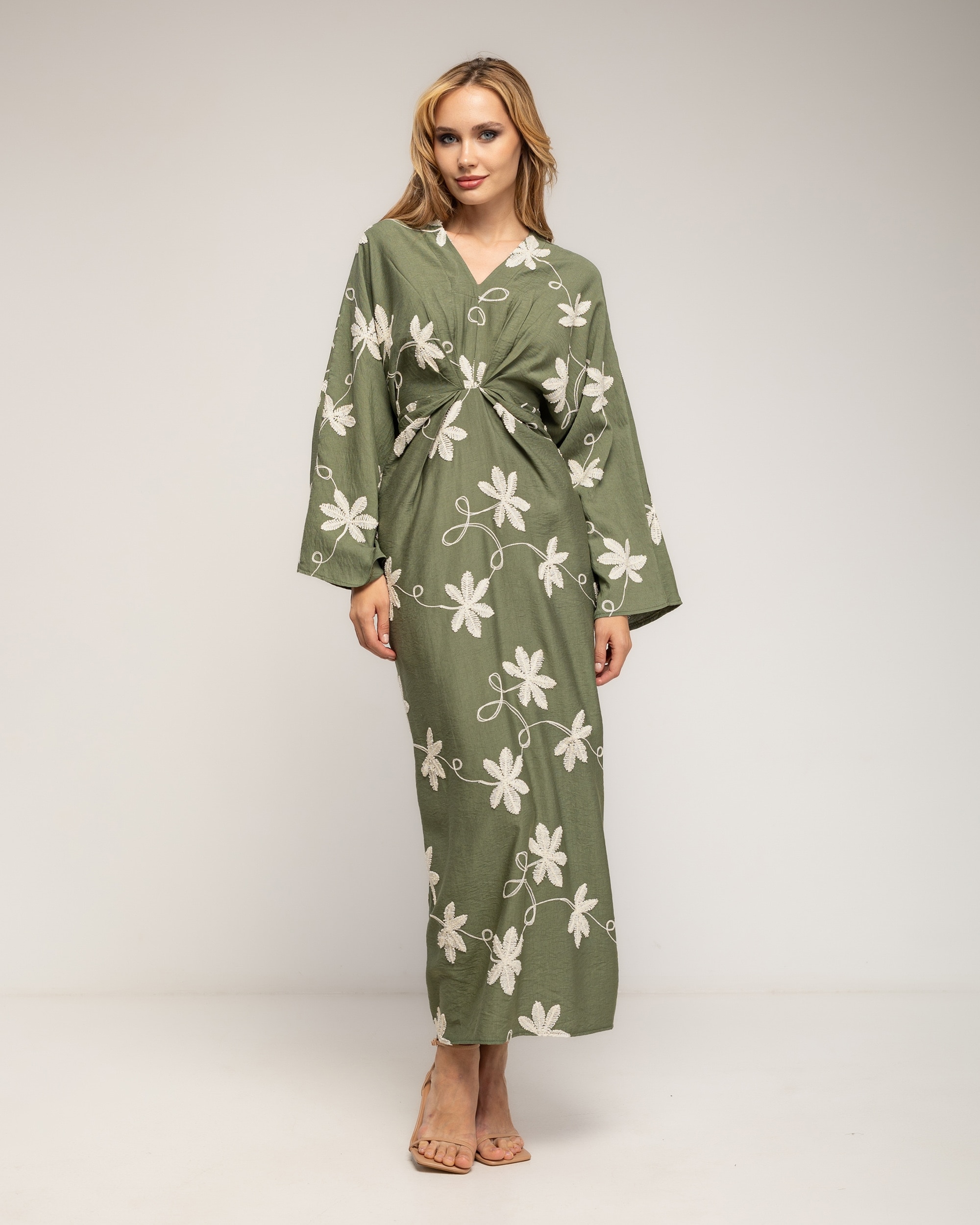 Vestido con drapeado en la cintura y en el pecho - Tantra - Verde militar Verde militar-1