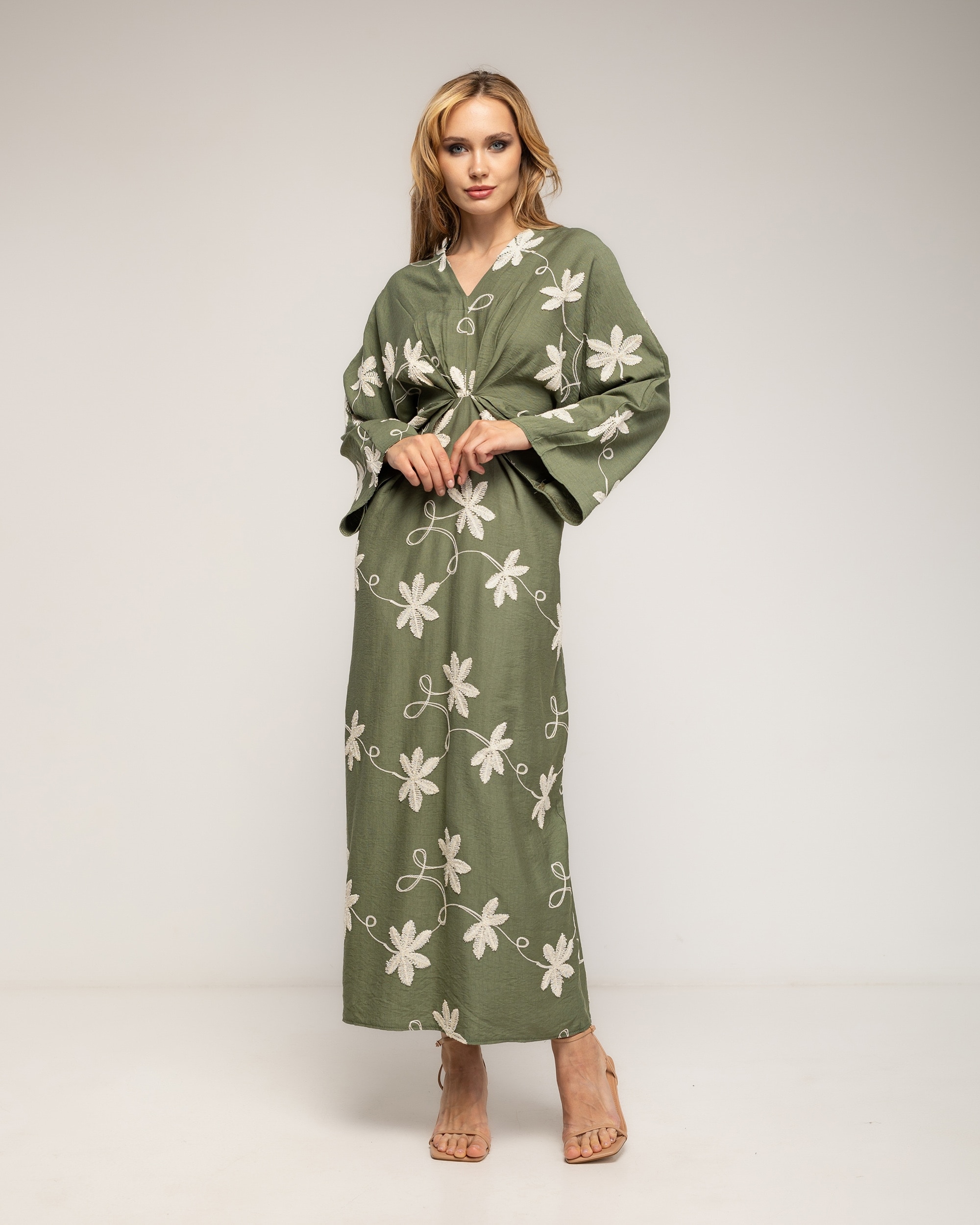 Vestido con drapeado en la cintura y en el pecho - Tantra - Verde militar Verde militar-2