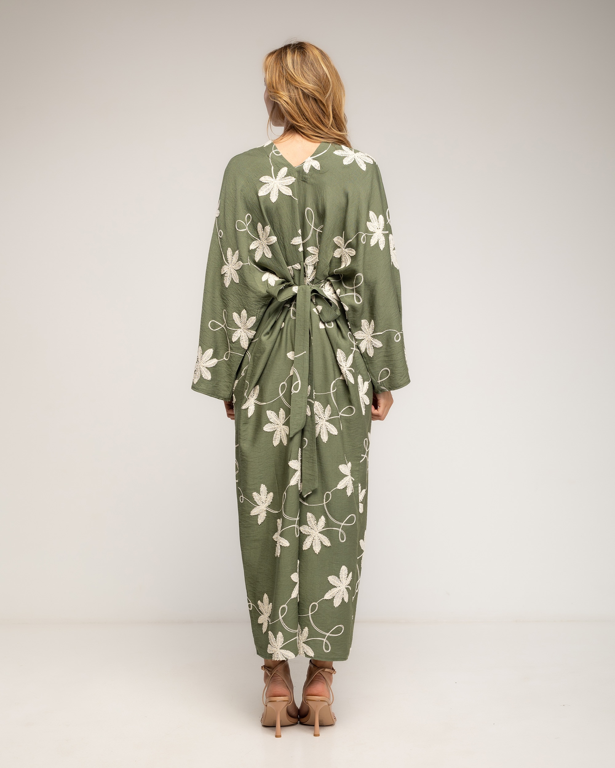 Vestido con drapeado en la cintura y en el pecho - Tantra - Verde militar Verde militar-3