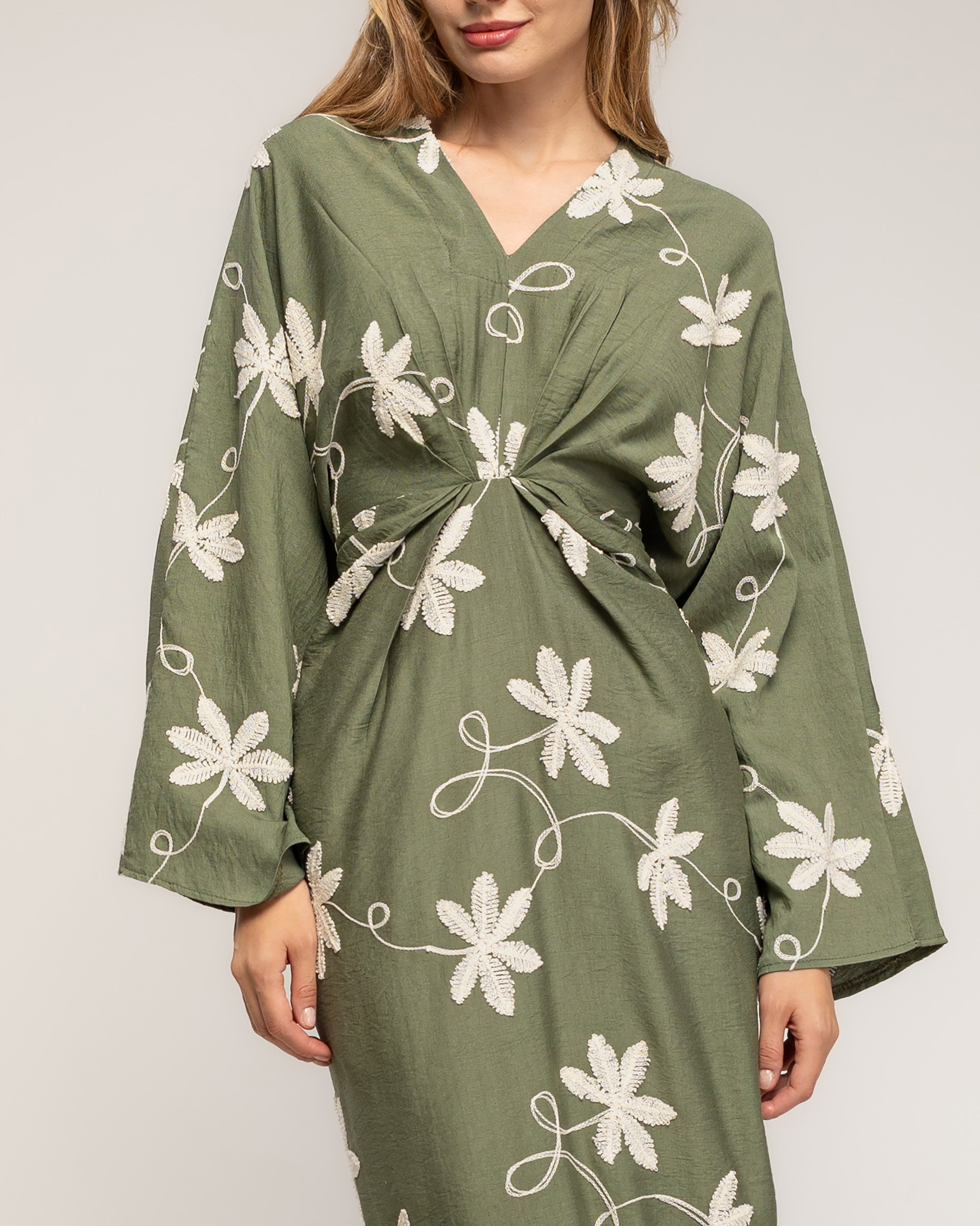 Vestido con drapeado en la cintura y en el pecho - Tantra - Verde militar Verde militar-4