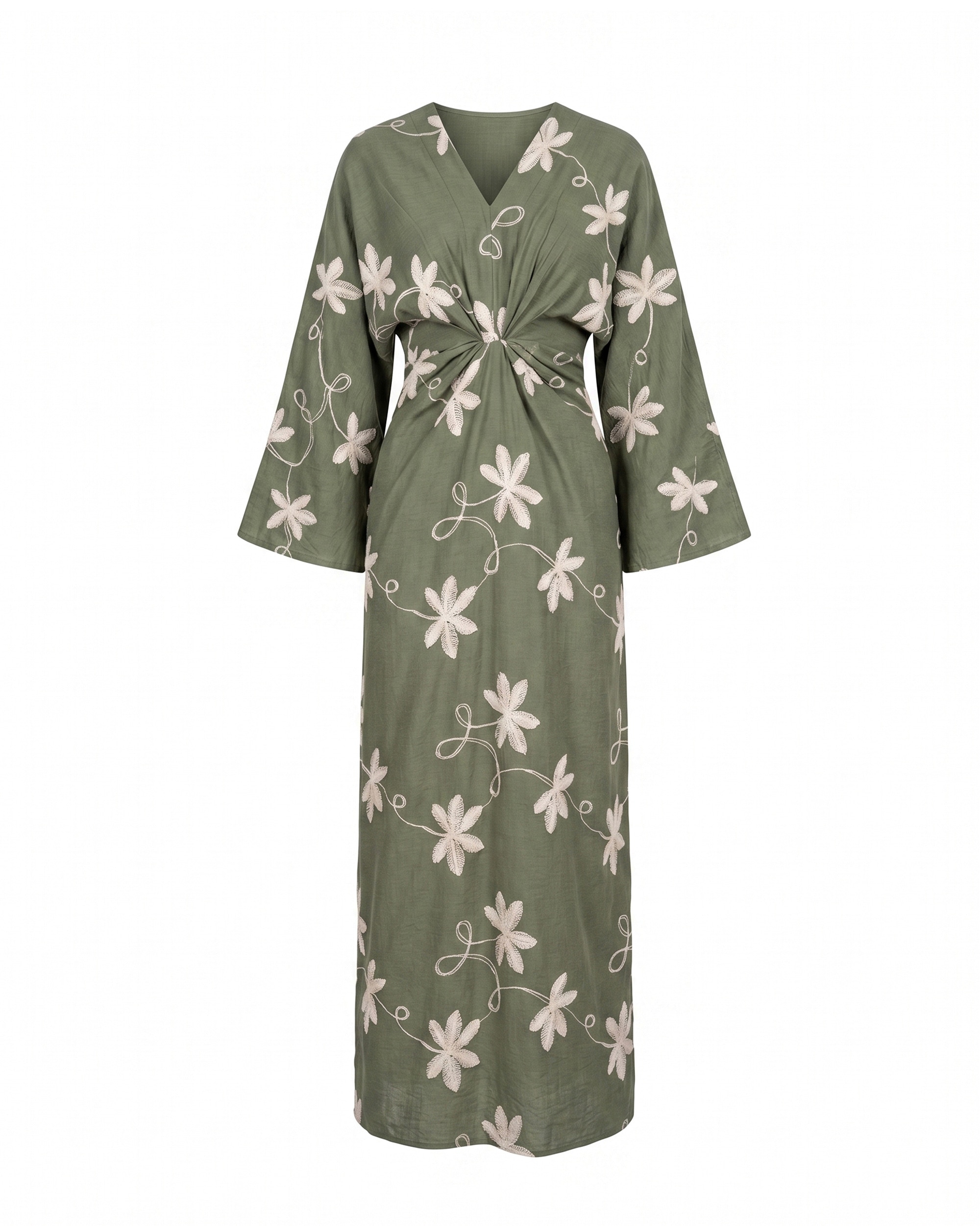 Vestido con drapeado en la cintura y en el pecho - Tantra - Verde militar Verde militar-5