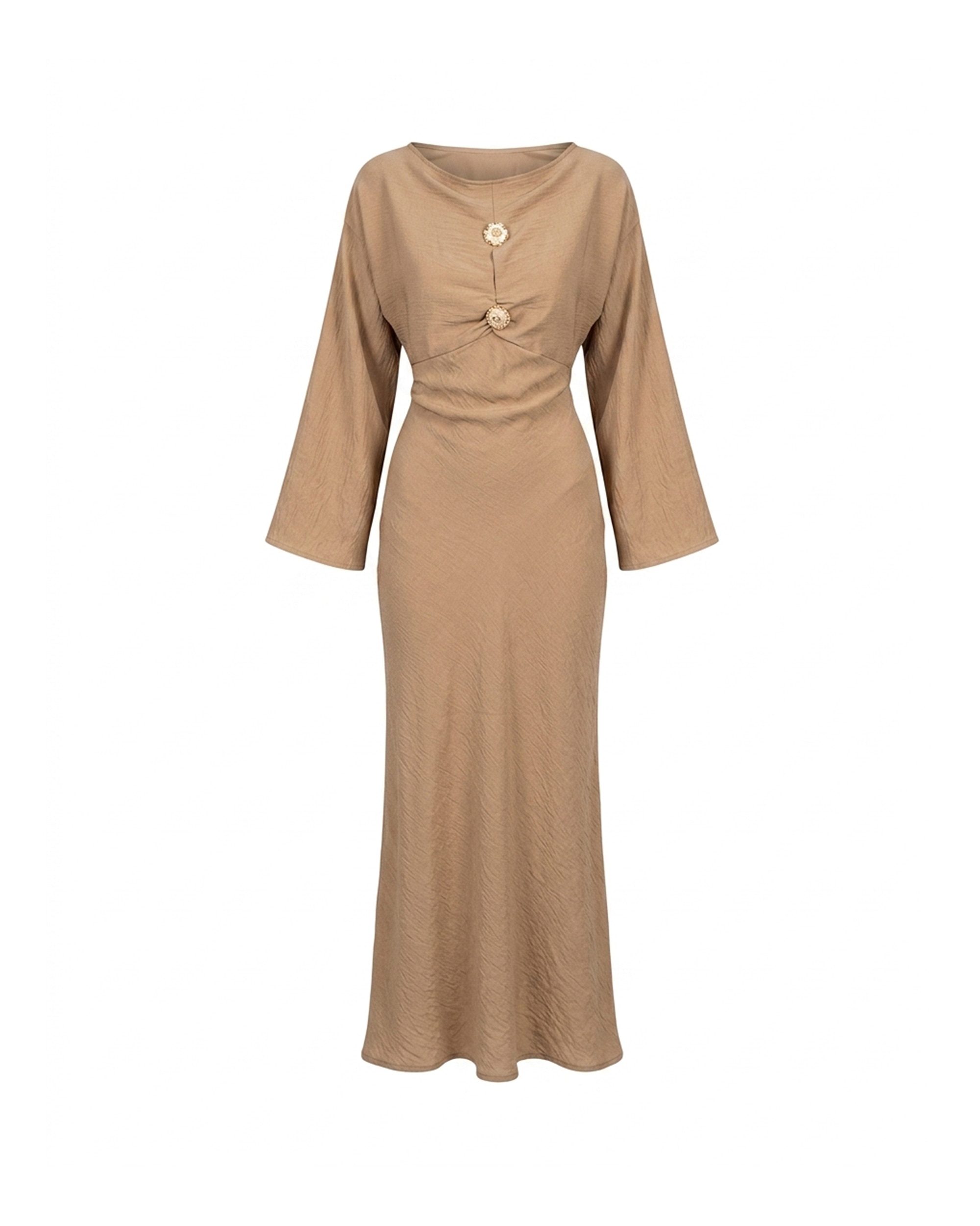 Vestido con corte en el pecho y detalle de boton dorado - Tantra - Camel Camel-5