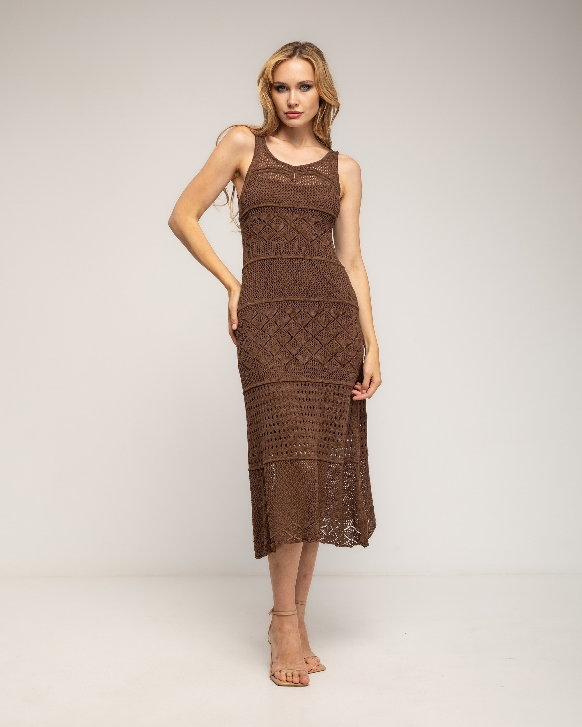 Vestido midi de tirantes de punto con forro aparte - Tantra - Marrón Marrón-1
