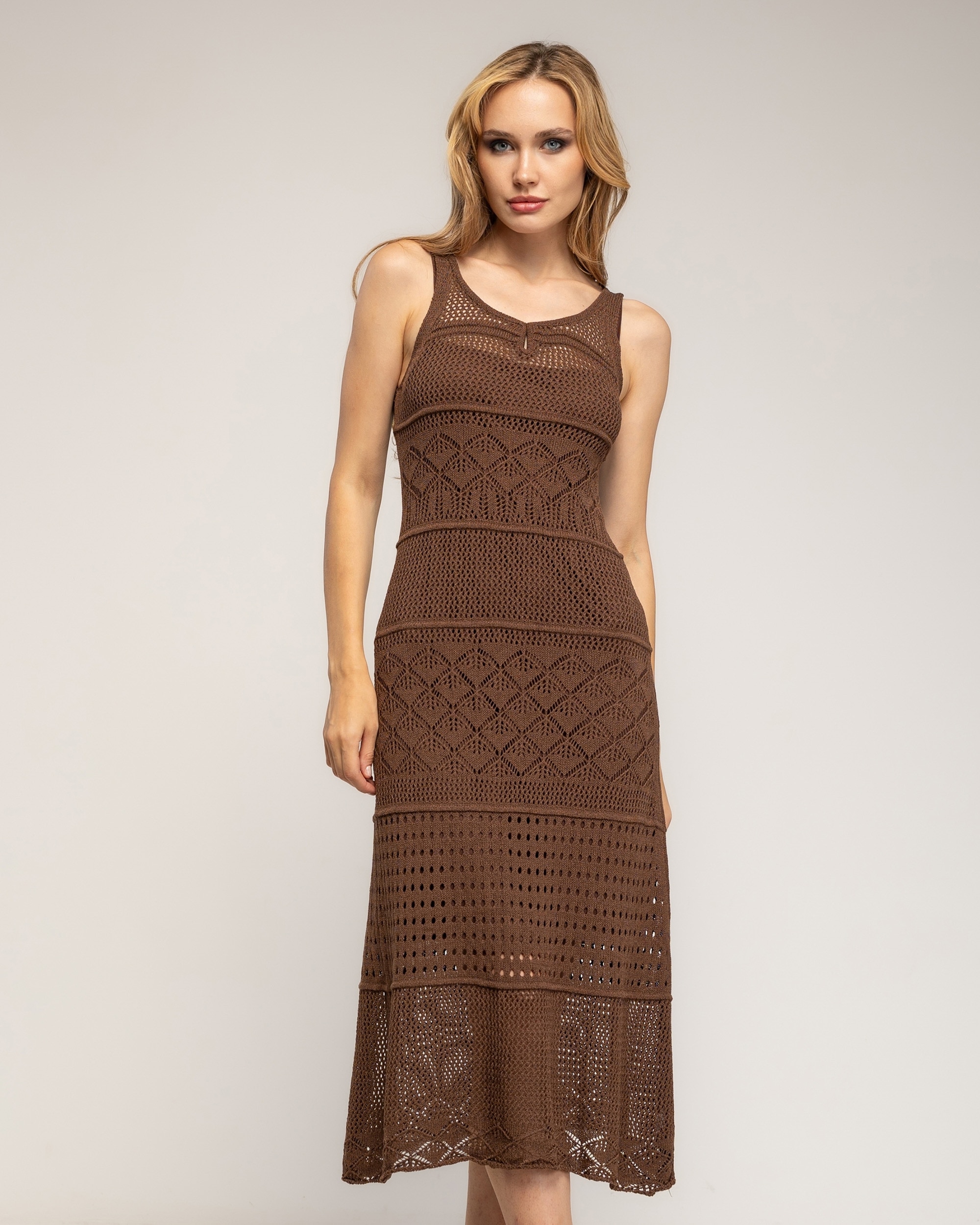 Vestido midi de tirantes de punto con forro aparte - Tantra - Marrón Marrón-2