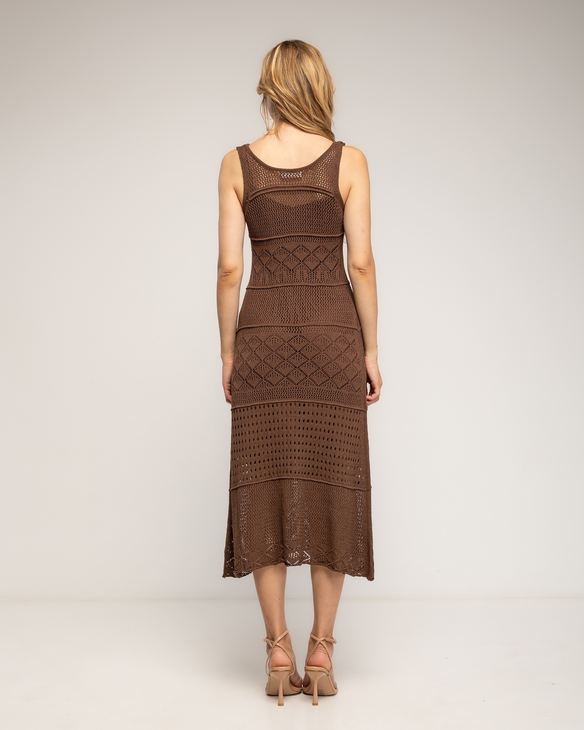 Vestido midi de tirantes de punto con forro aparte - Tantra - Marrón Marrón-3