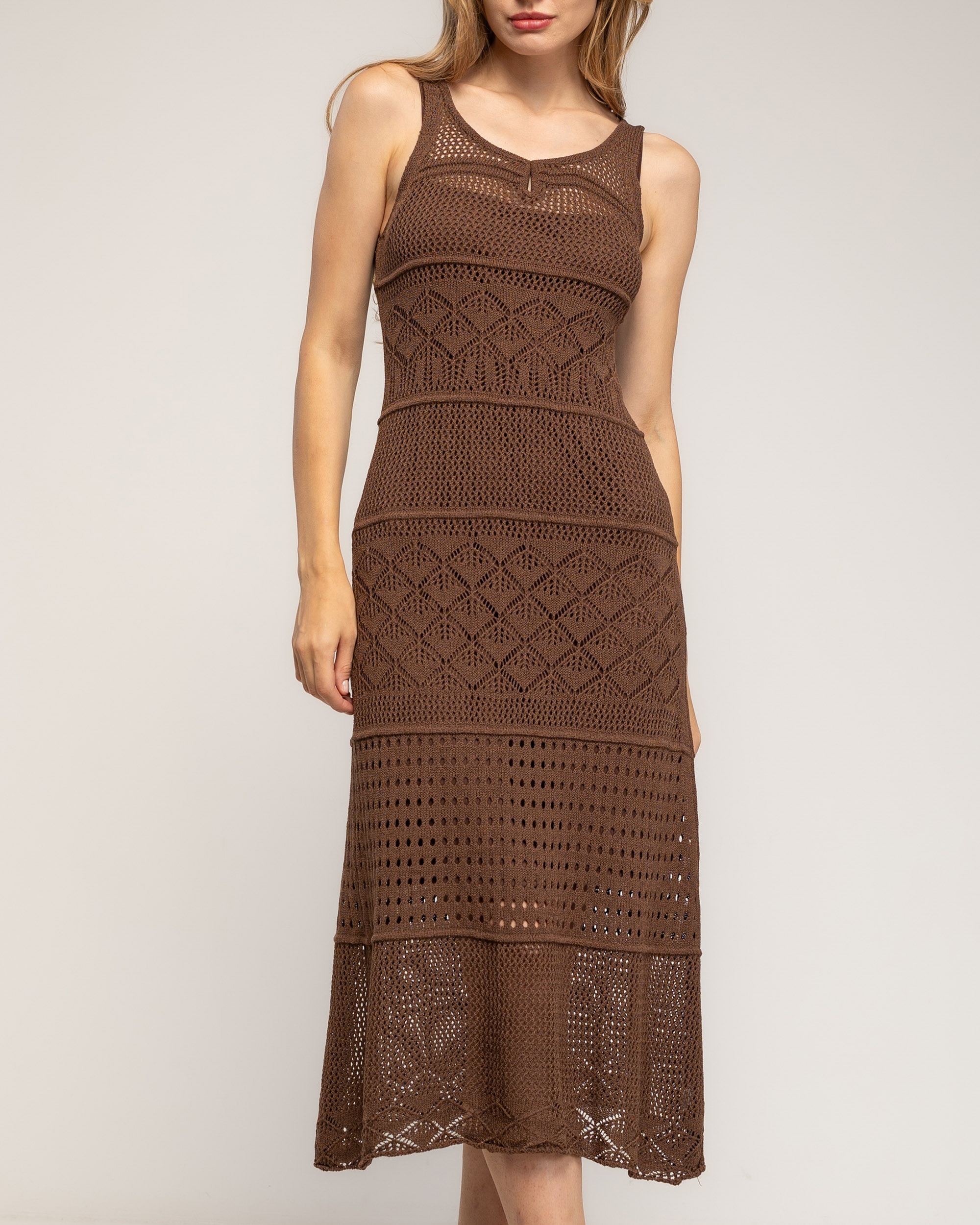 Vestido midi de tirantes de punto con forro aparte - Tantra - Marrón Marrón-4
