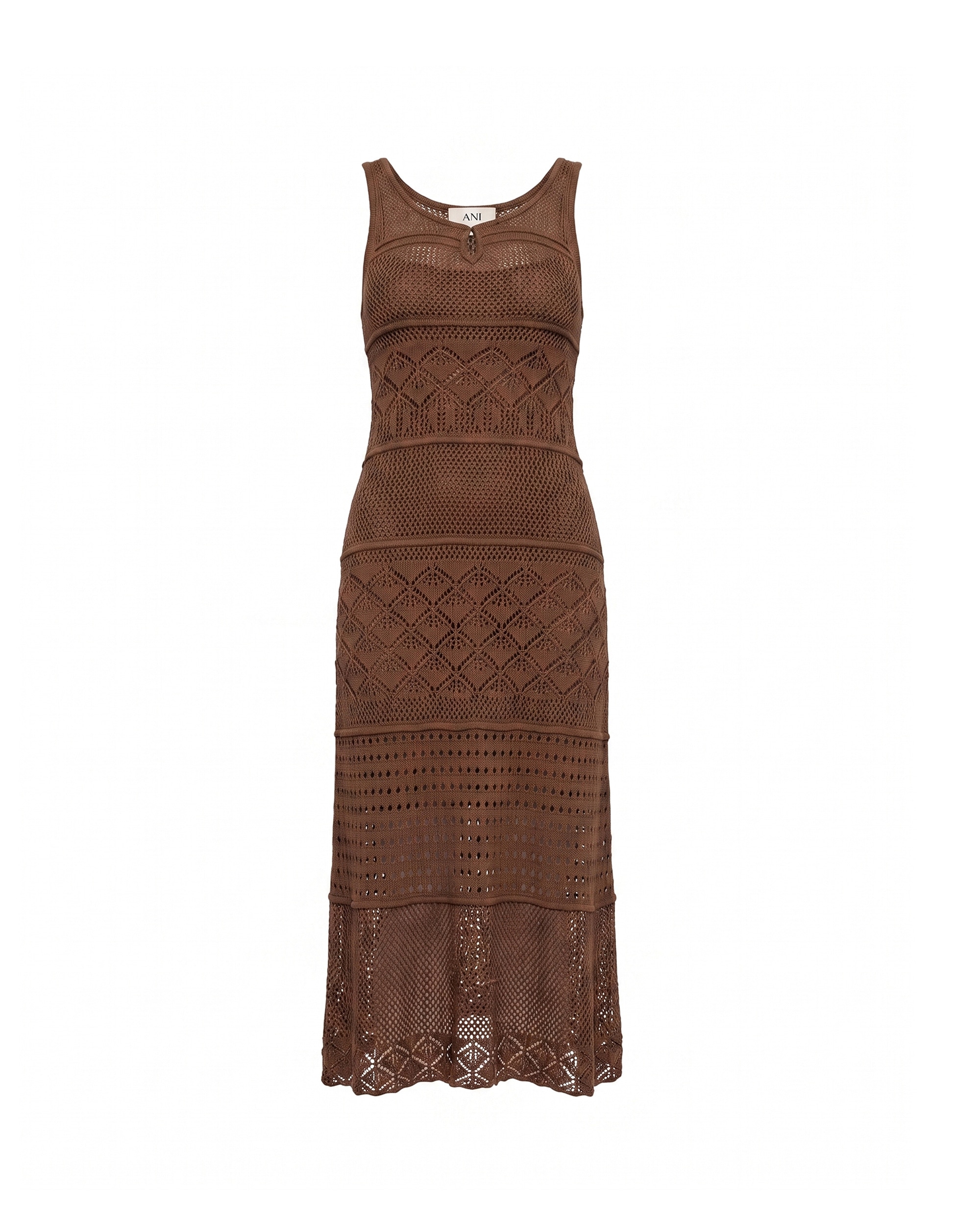 Vestido midi de tirantes de punto con forro aparte - Tantra - Marrón Marrón-5