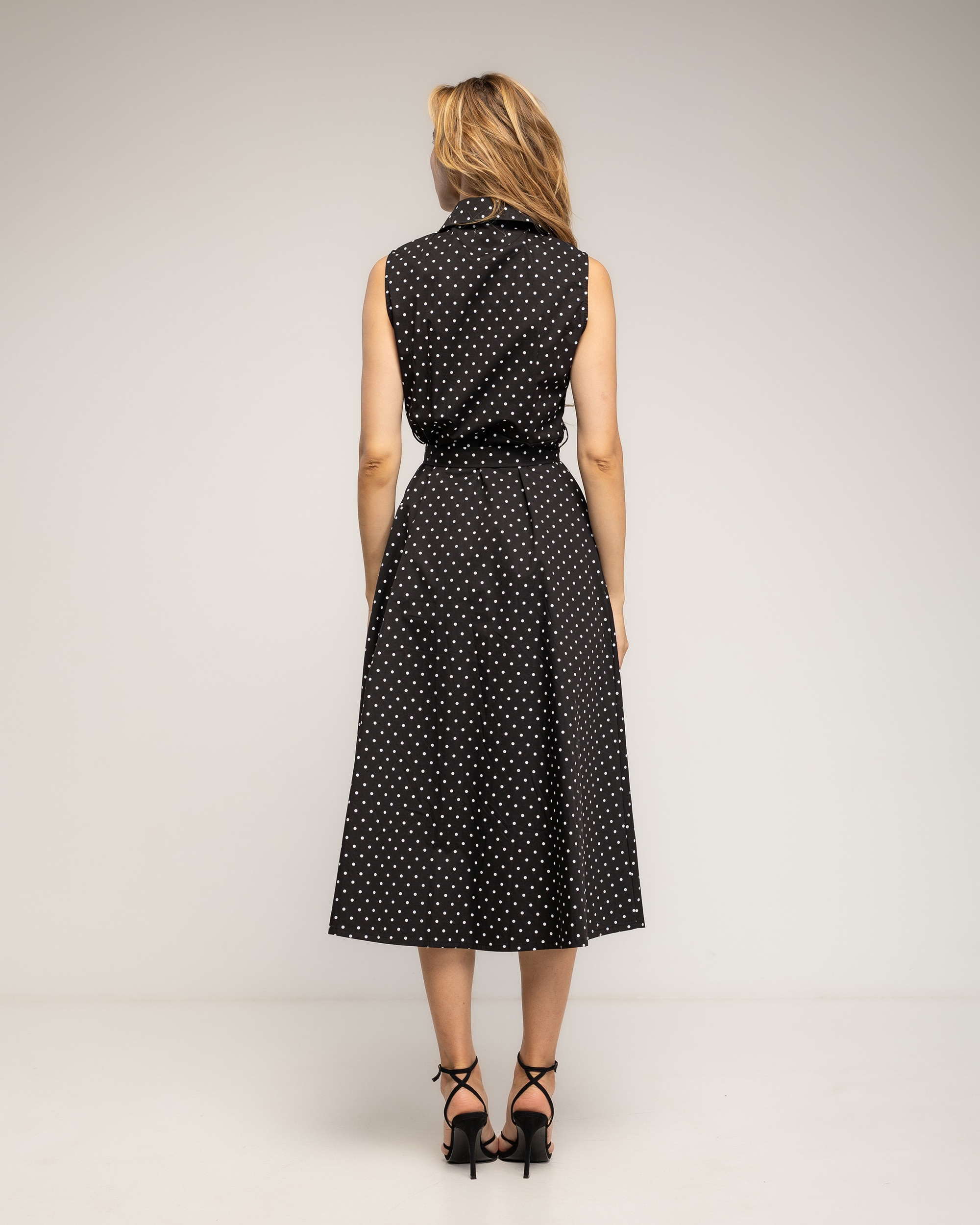 Vestido midi con algodón de lunares de doble botonadura - Tantra - Negro Negro-3