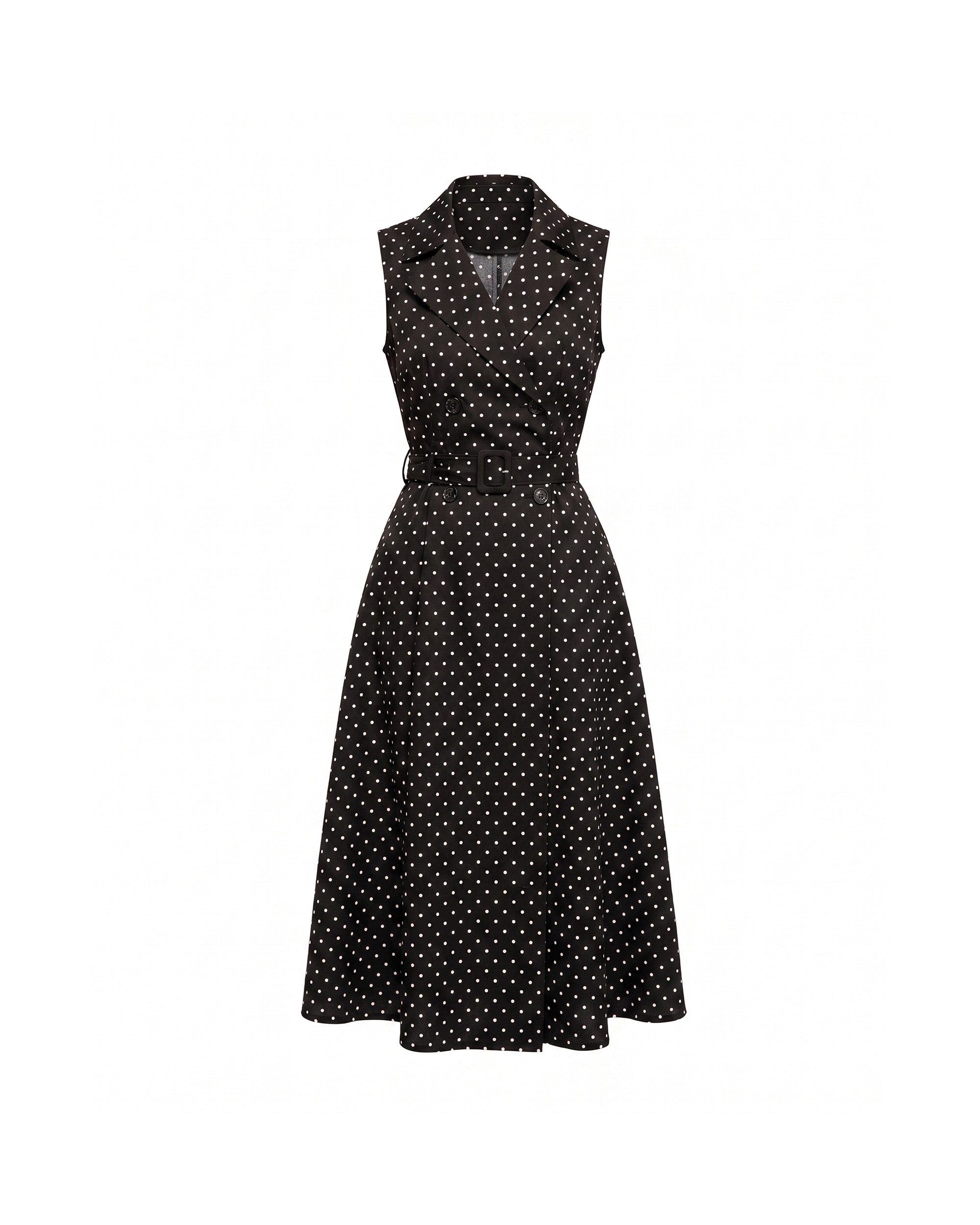 Vestido midi con algodón de lunares de doble botonadura - Tantra - Negro Negro-5