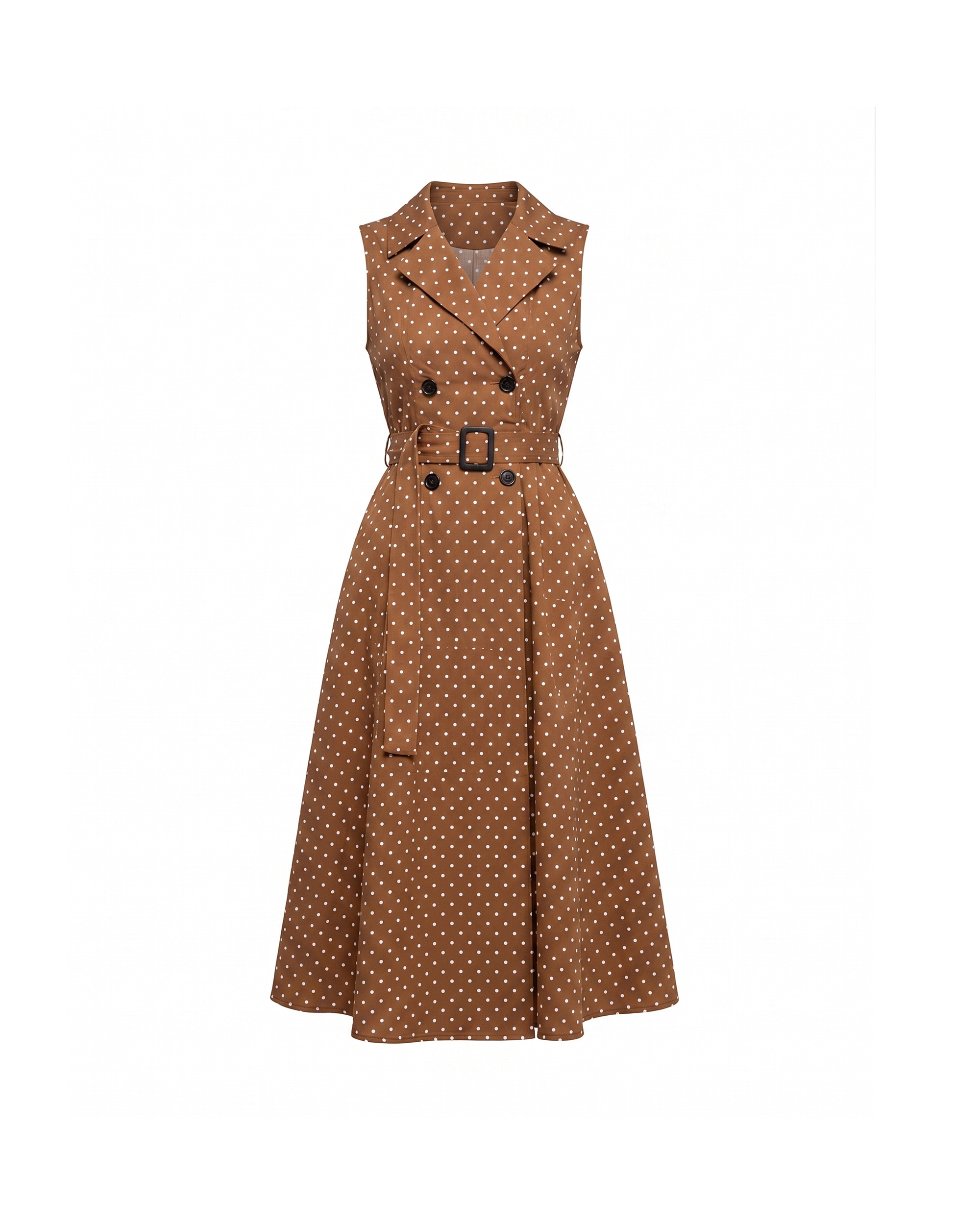 Vestido midi con algodón de lunares de doble botonadura - Tantra - Marrón Marrón-5