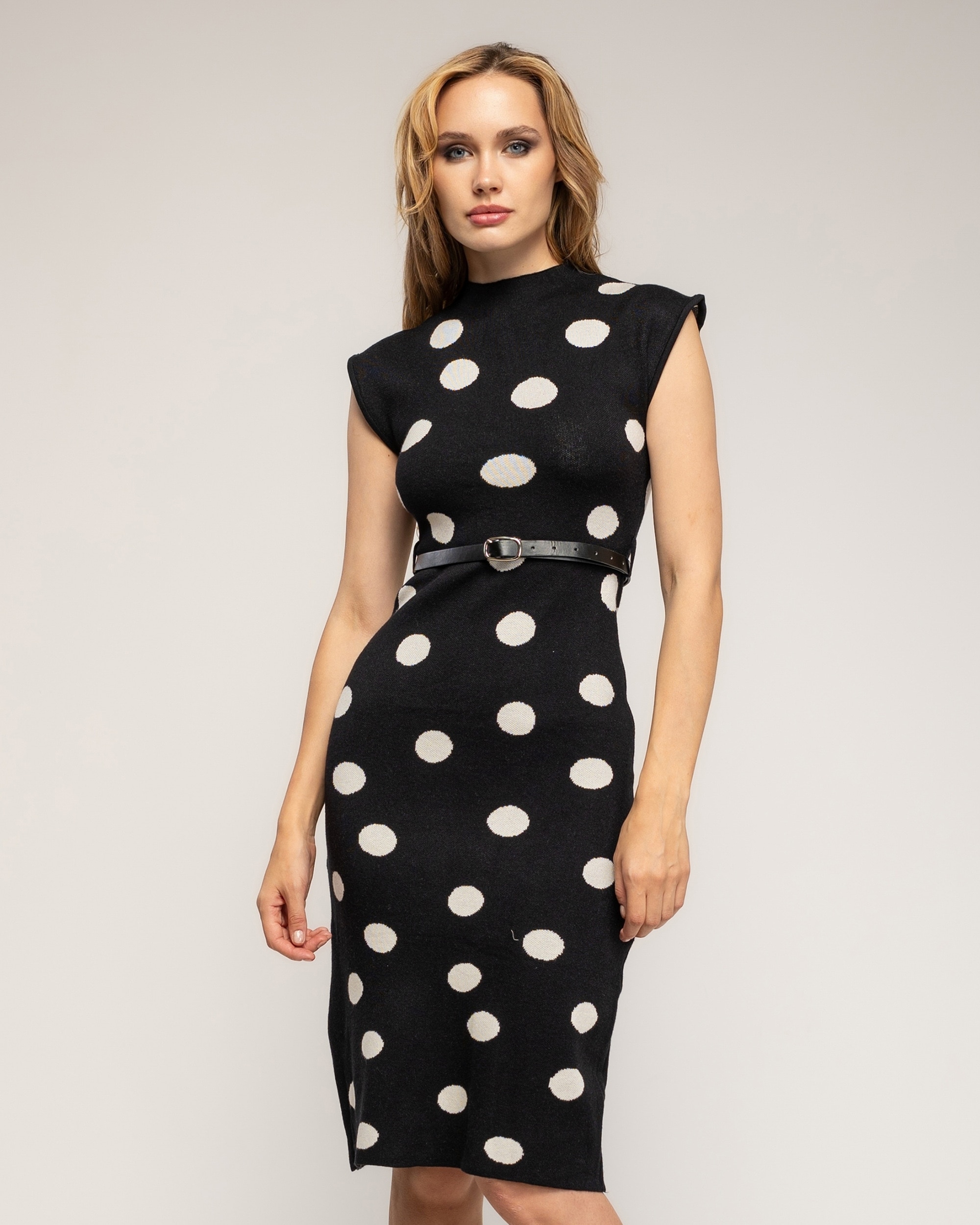 Vestido midi de punto con lunares - Tantra - Negro Negro-2