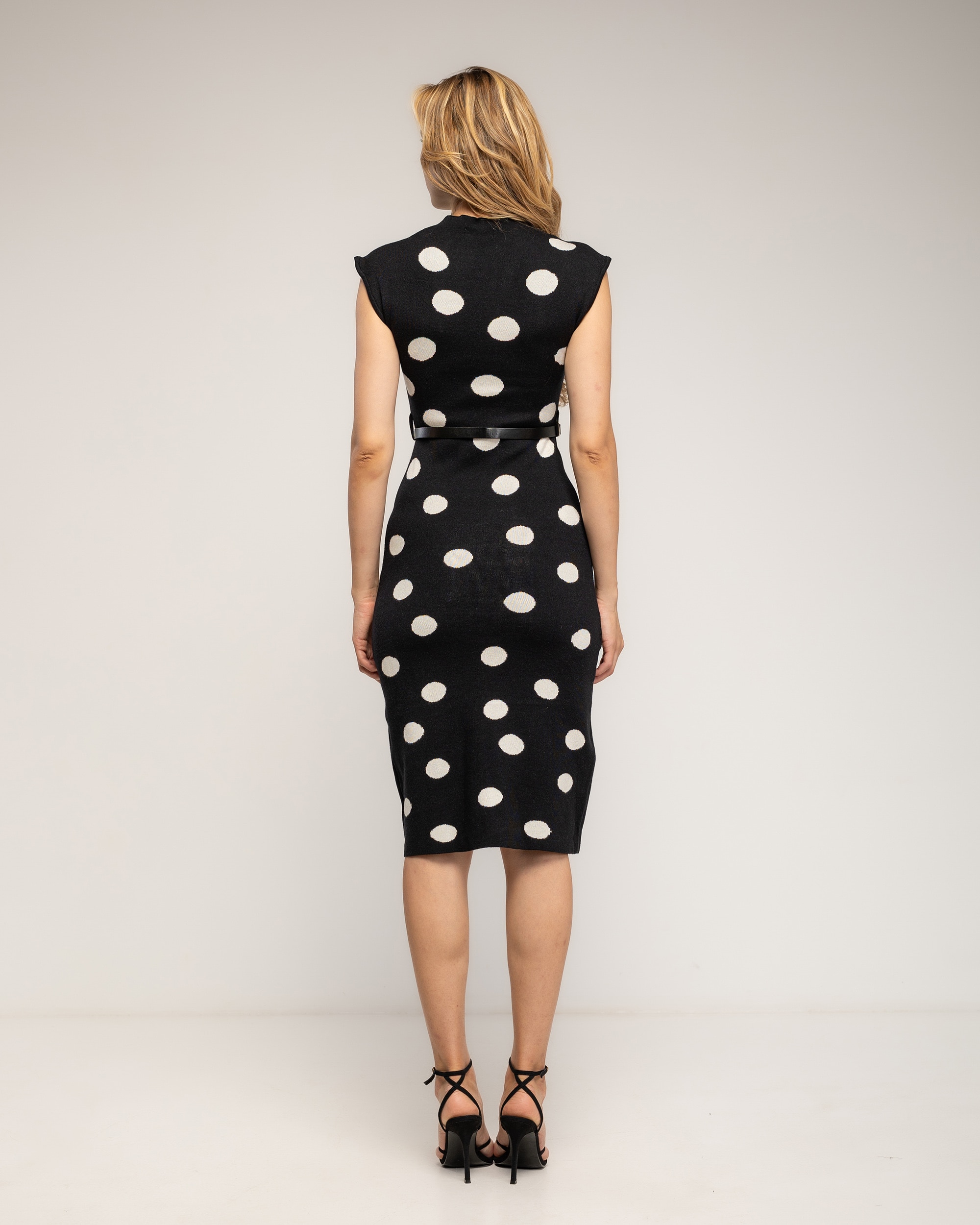 Vestido midi de punto con lunares - Tantra - Negro Negro-3