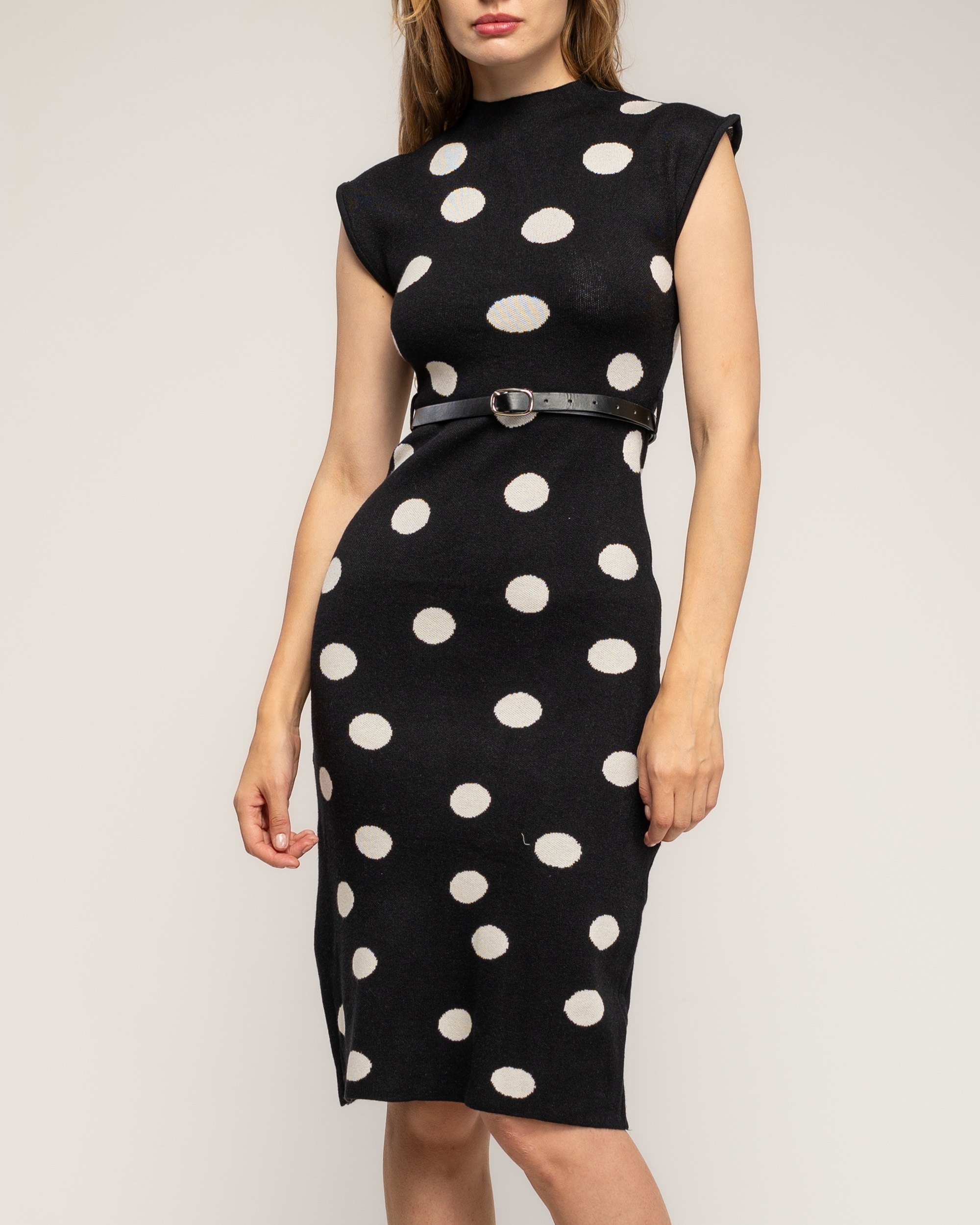 Vestido midi de punto con lunares - Tantra - Negro Negro-4