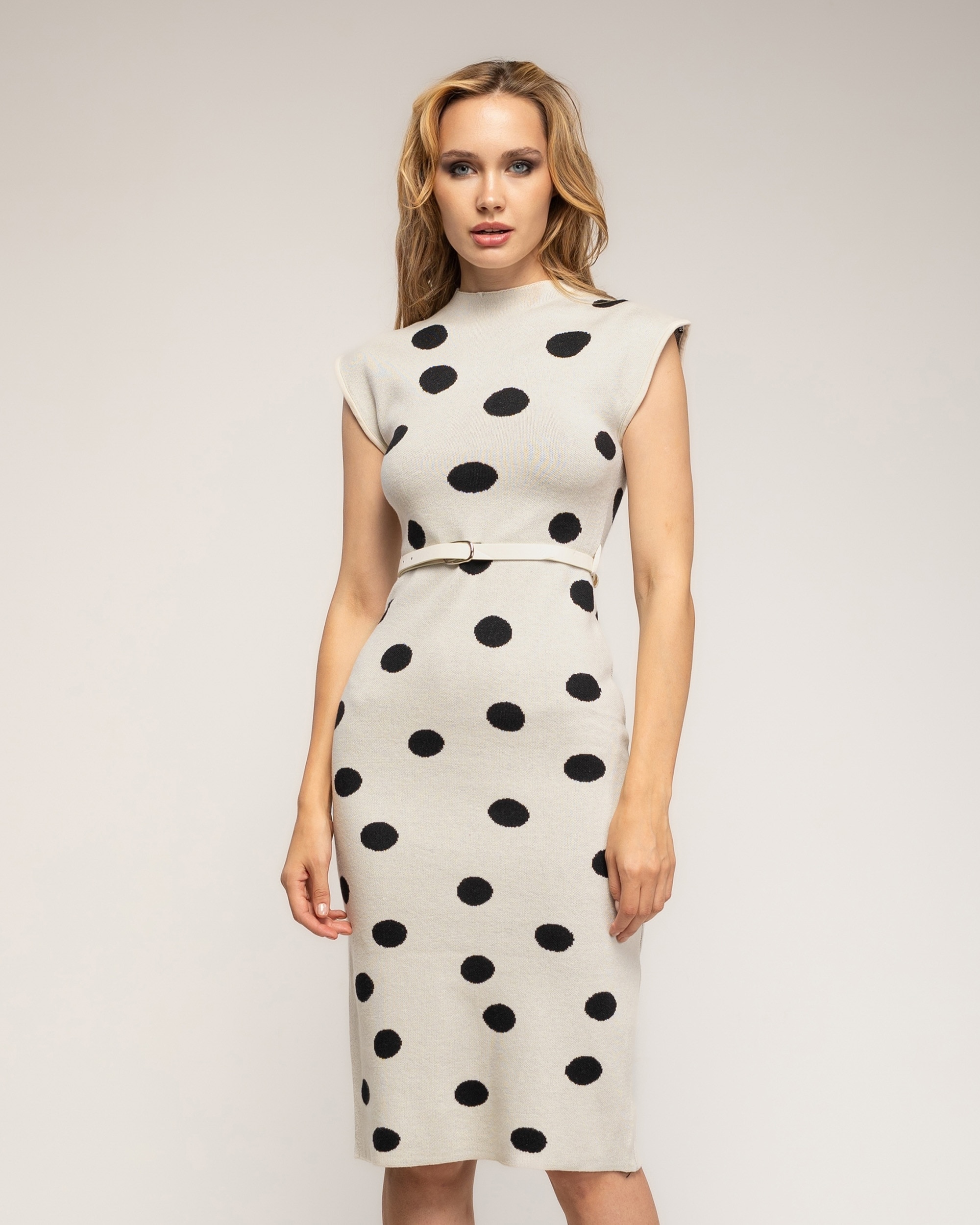 Vestido midi de punto con lunares - Tantra - Blanco Blanco-2