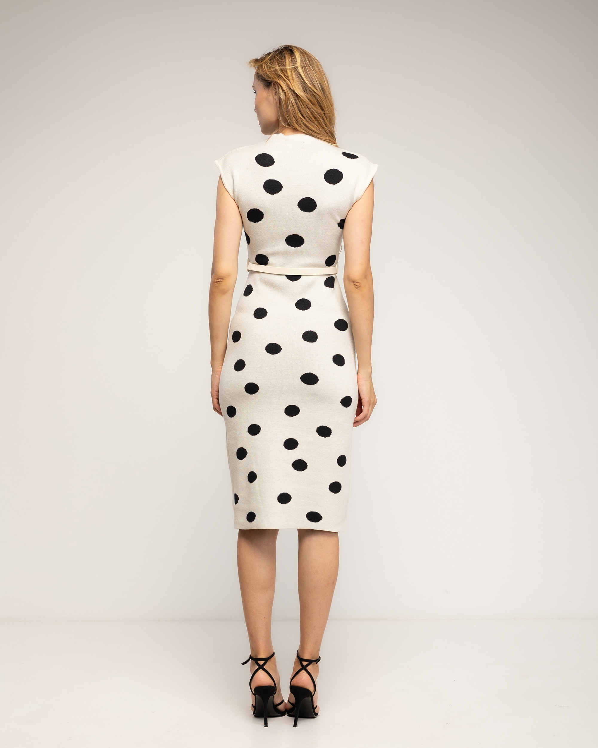 Vestido midi de punto con lunares - Tantra - Blanco Blanco-3