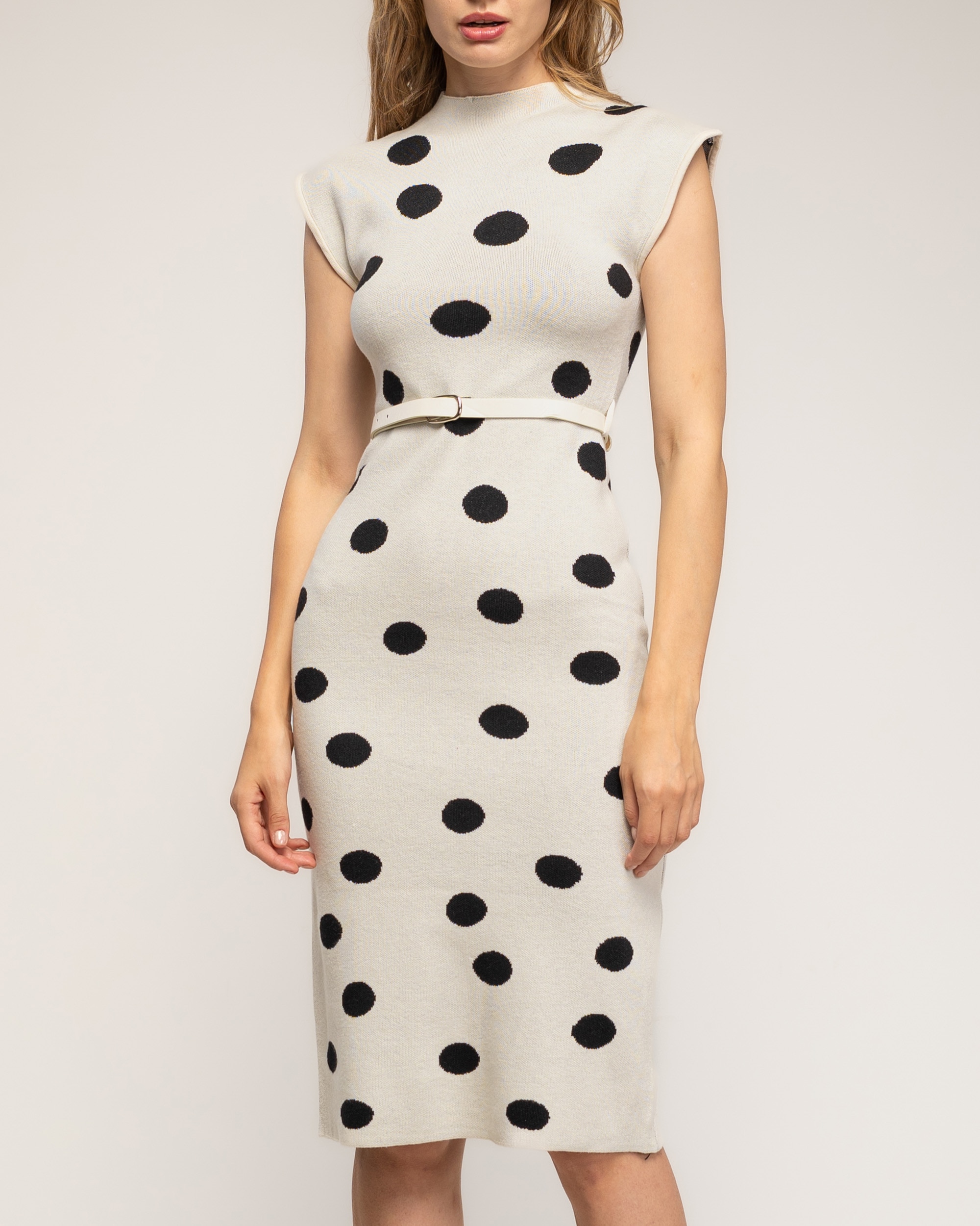 Vestido midi de punto con lunares - Tantra - Blanco Blanco-4
