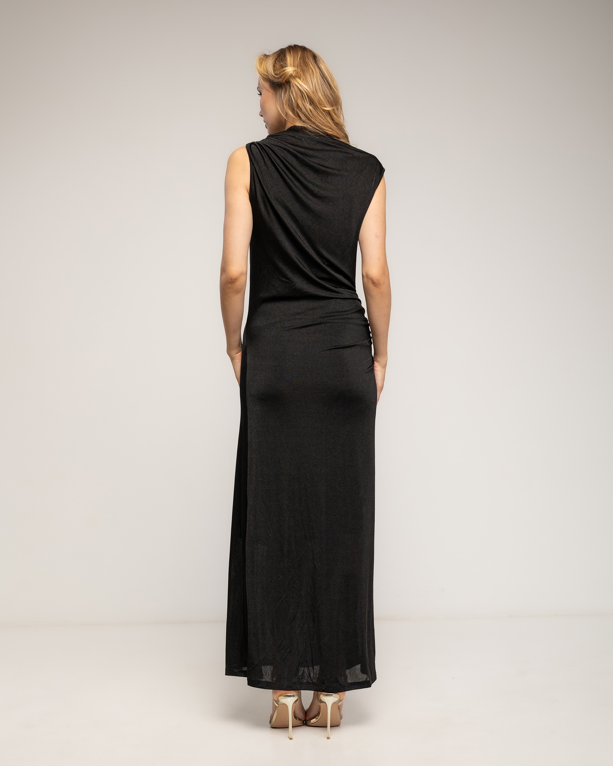 Vestido largo con drapeado en la cadera - Tantra - Negro Negro-2