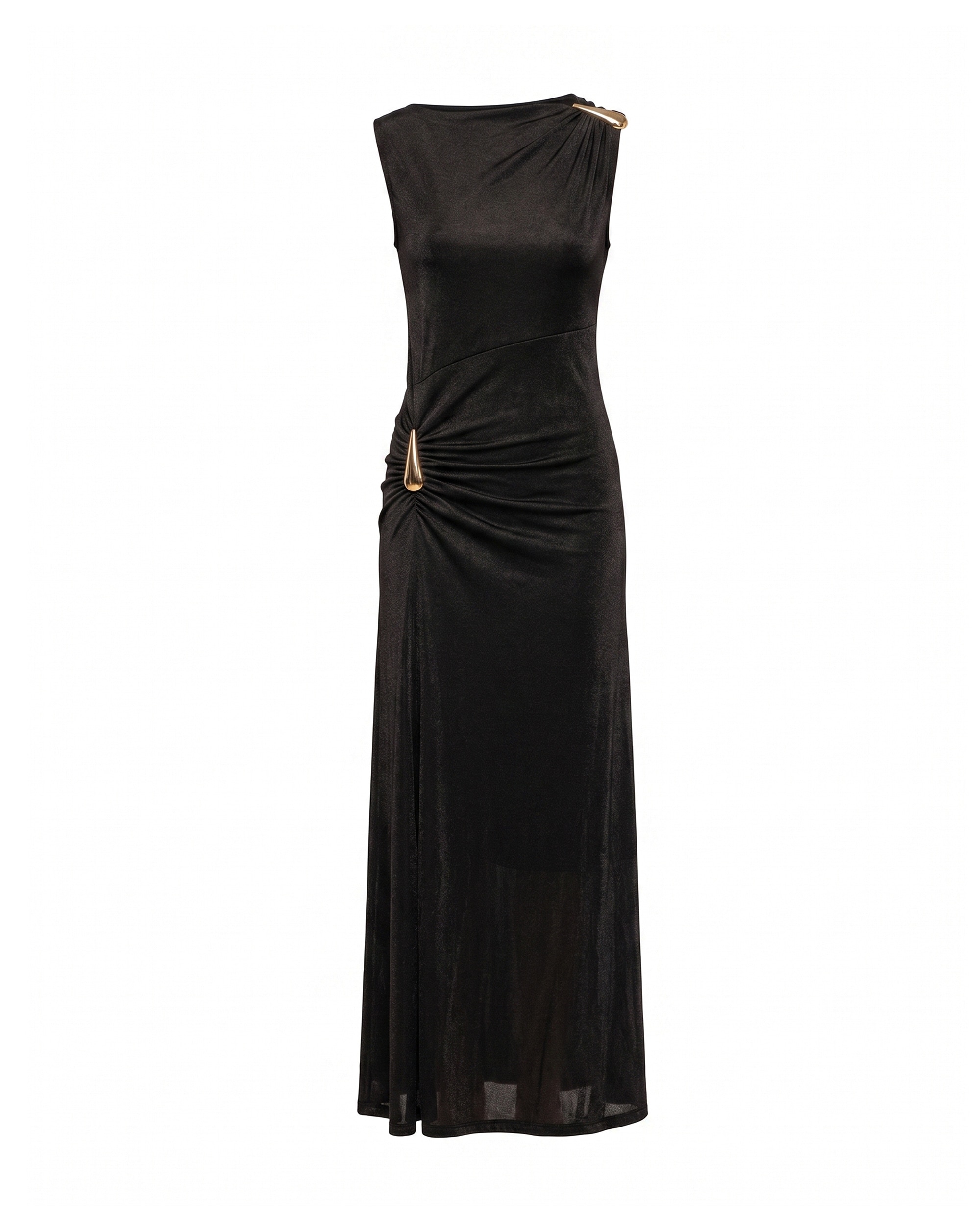 Vestido largo con drapeado en la cadera - Tantra - Negro Negro-5