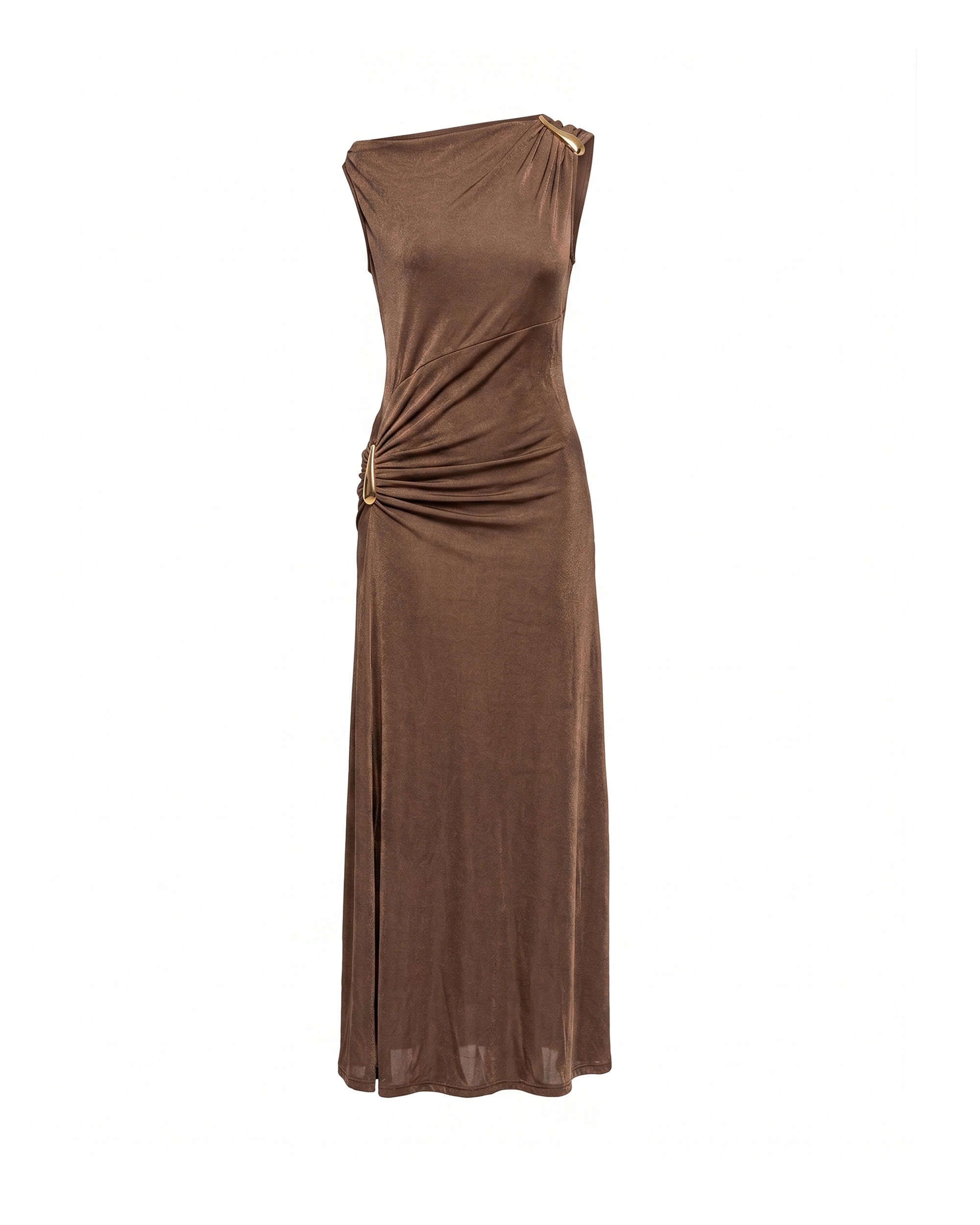 Vestido largo con drapeado en la cadera - Tantra - Marrón Marrón-5