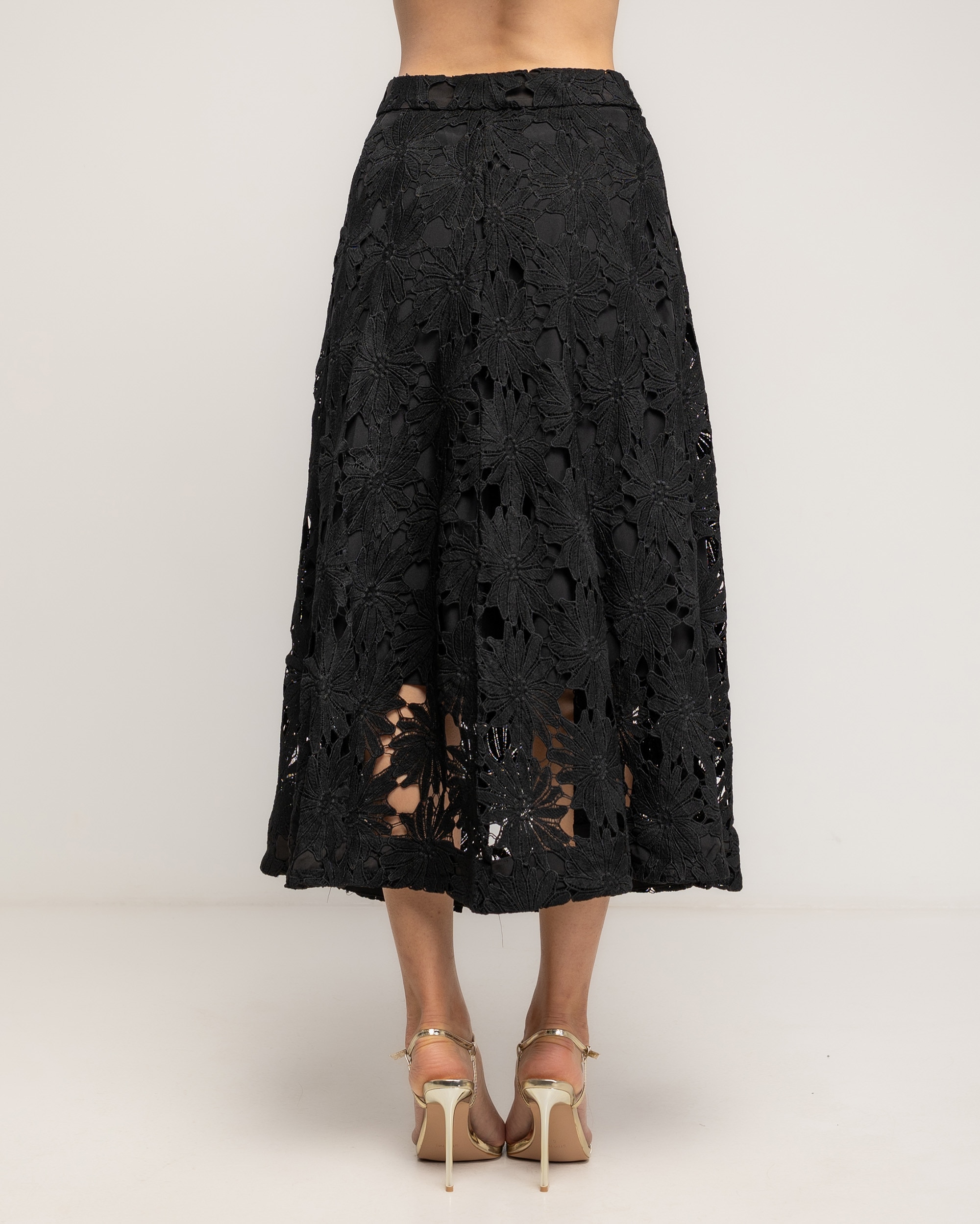 Falda midi de guipur corte en a - Tantra - Negro Negro-3