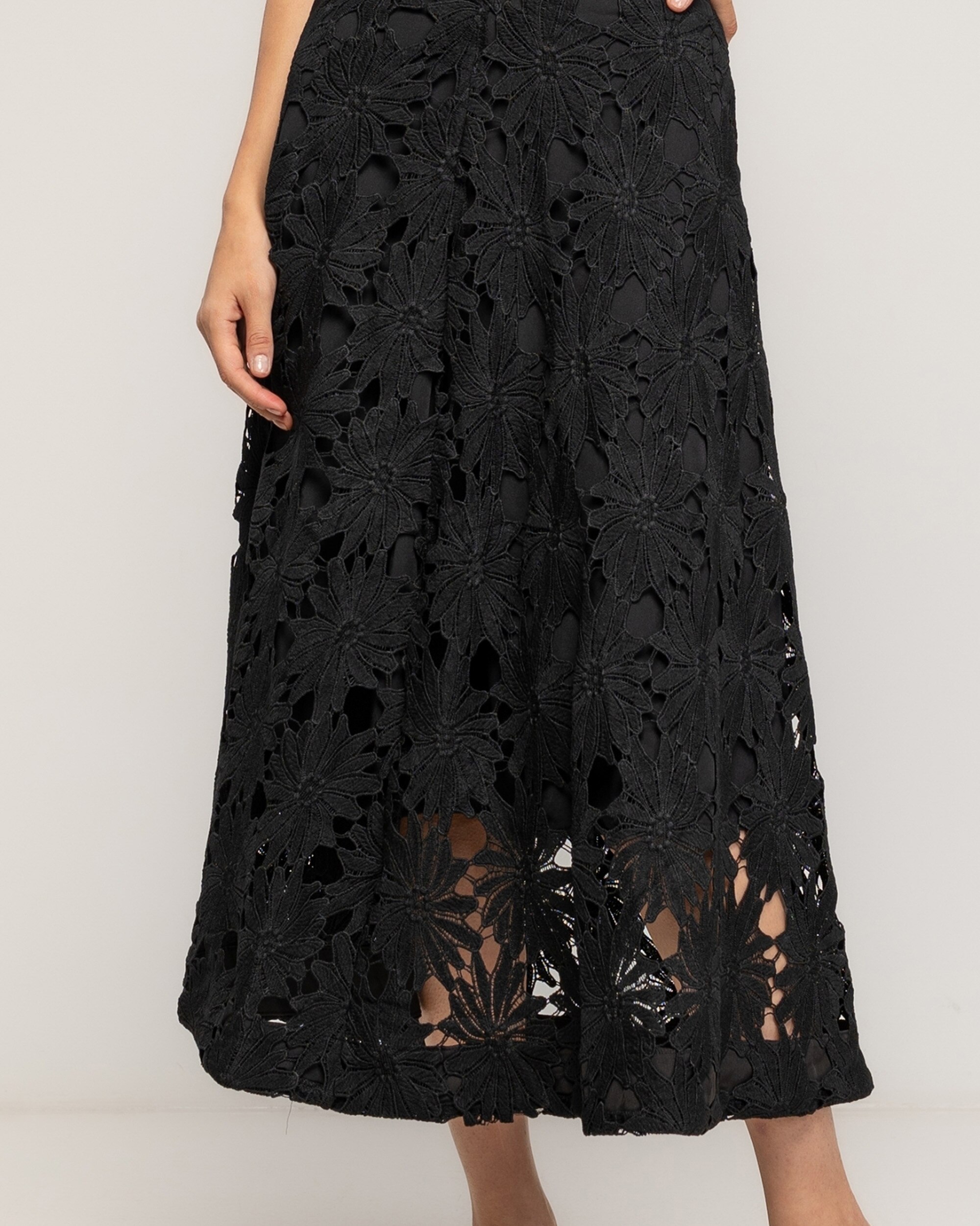 Falda midi de guipur corte en a - Tantra - Negro Negro-4