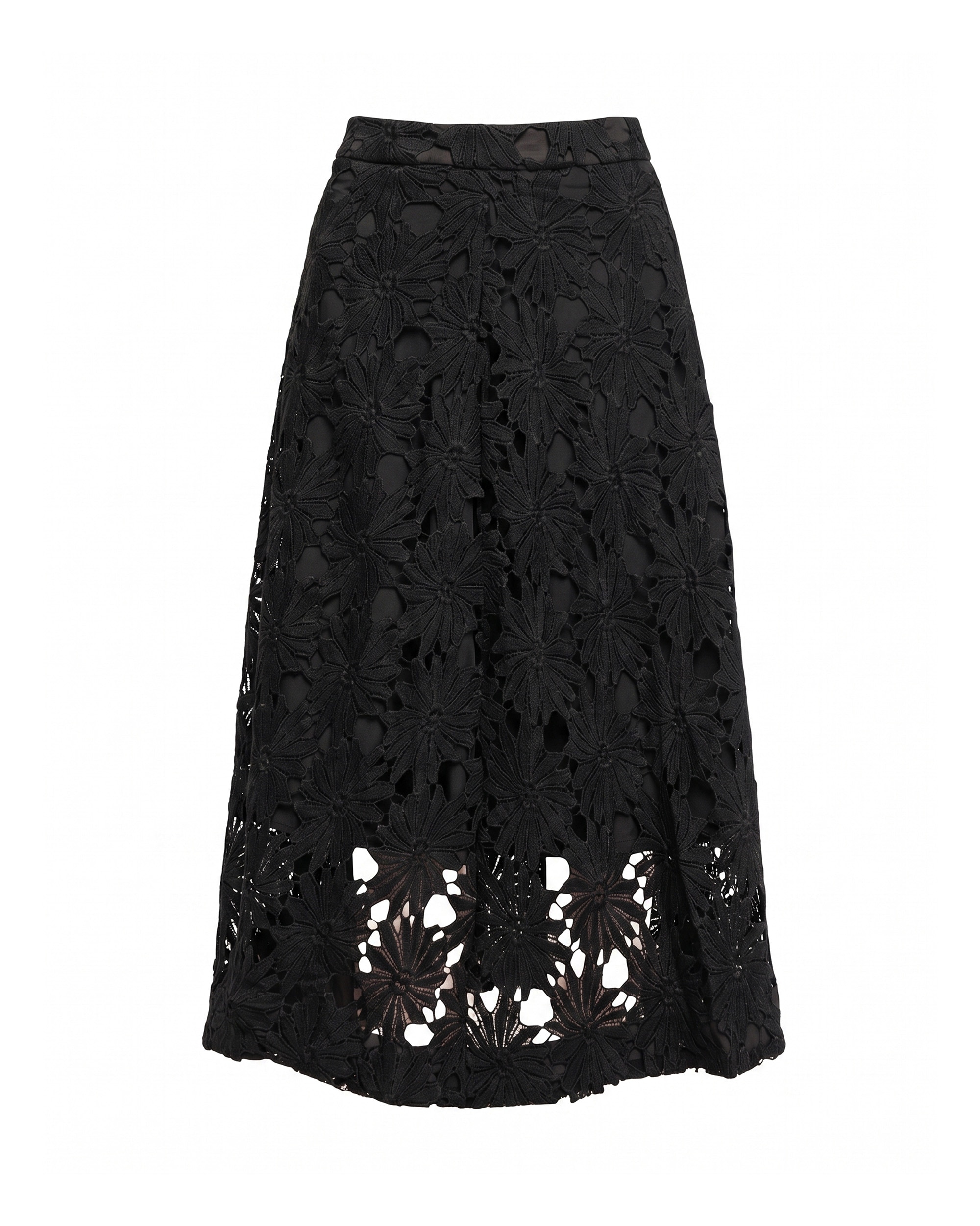 Falda midi de guipur corte en a - Tantra - Negro Negro-5