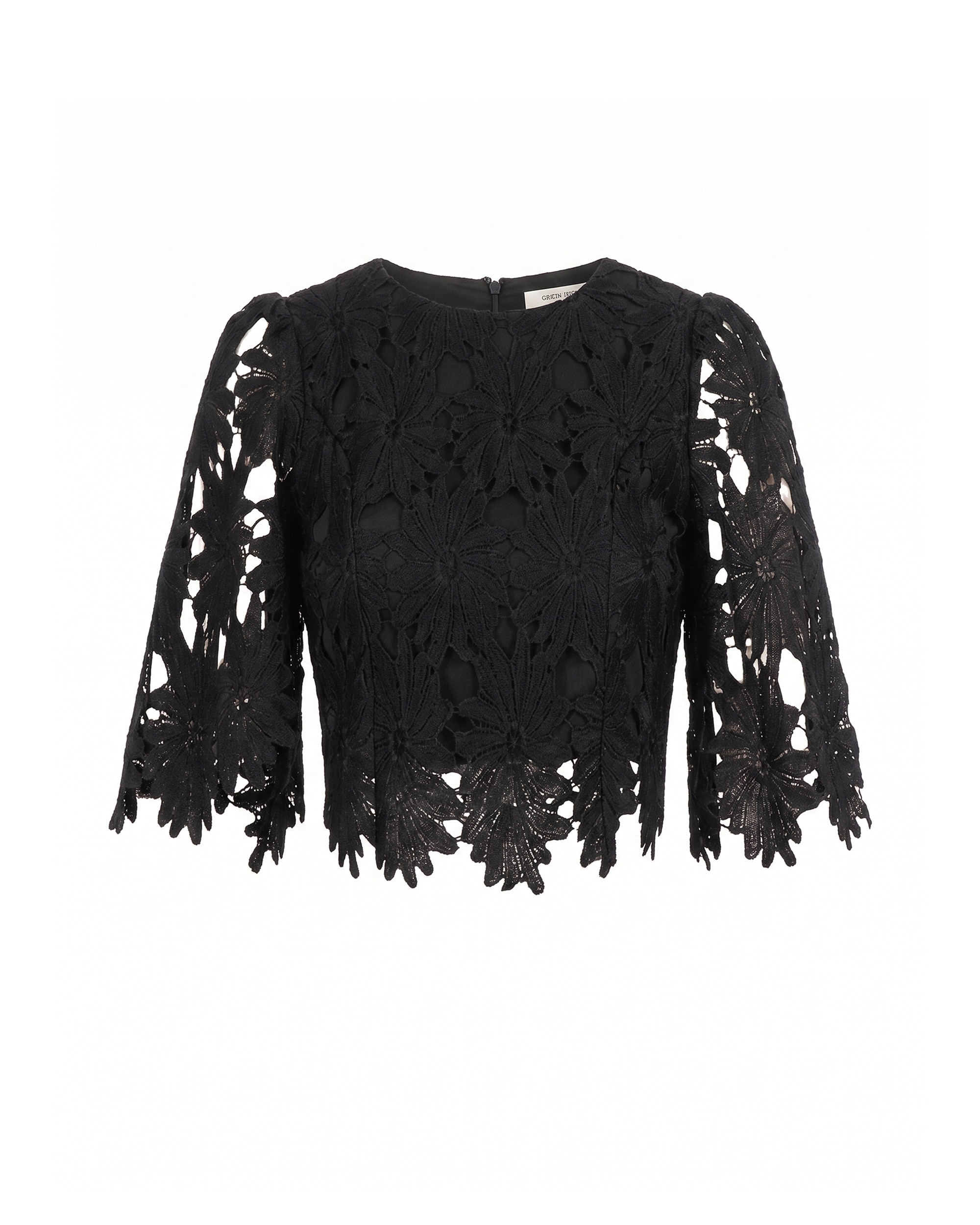 Top de mujer cropped de guipur con mangas farol - Tantra - Negro Negro-5