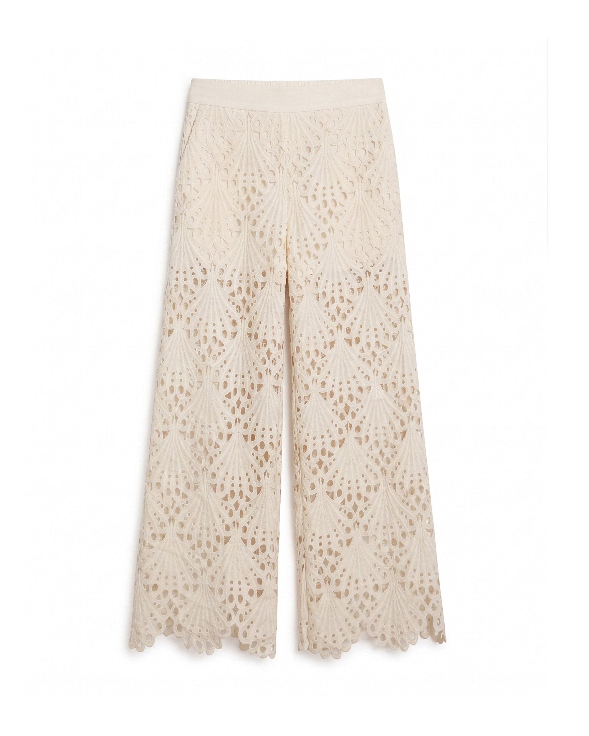 Pantalon de mujer de guipur cropped con bolsillos - Tantra - Crudo Crudo-5