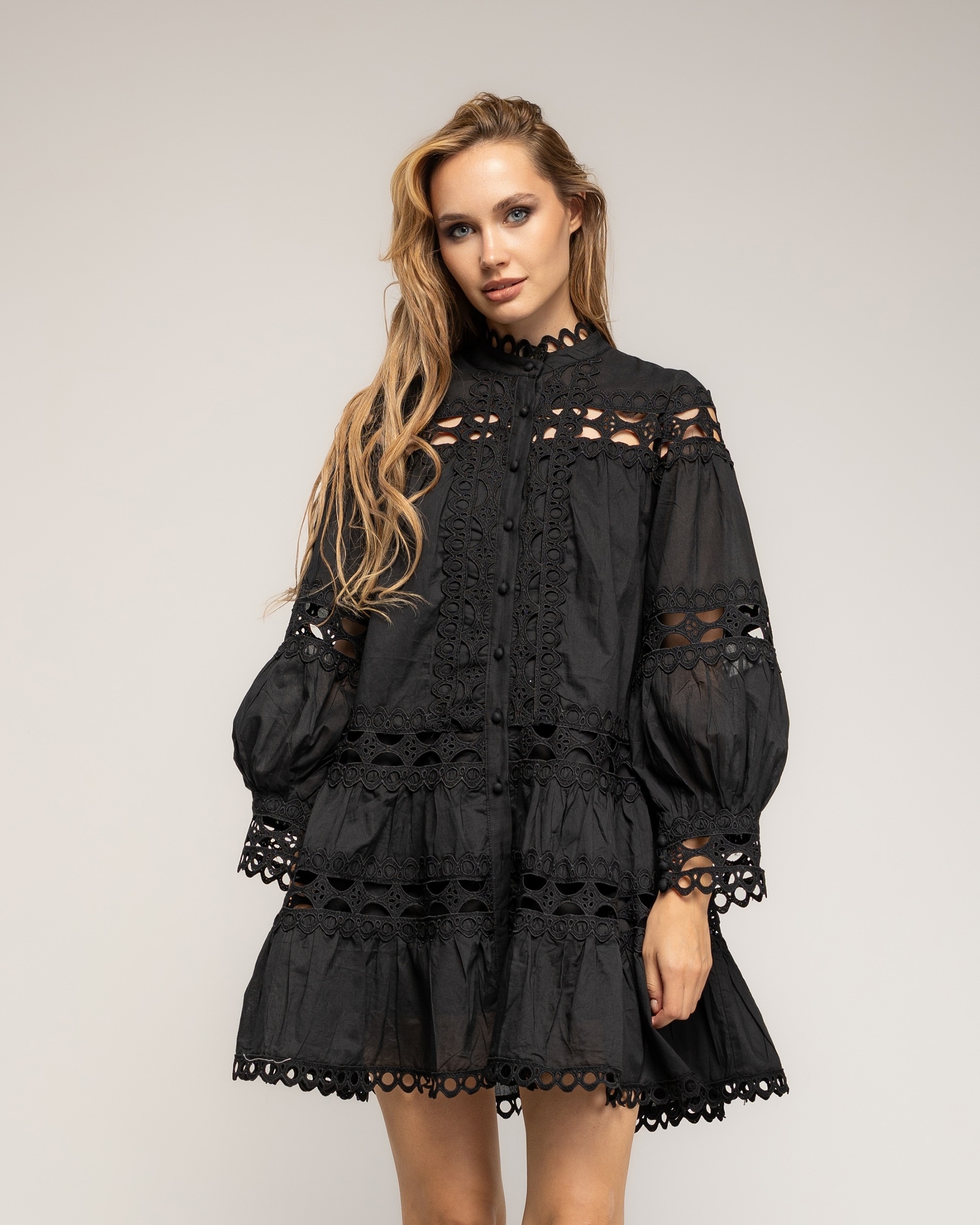 Vestido amplio 100% algodón con encaje - Tantra - Negro Negro-2