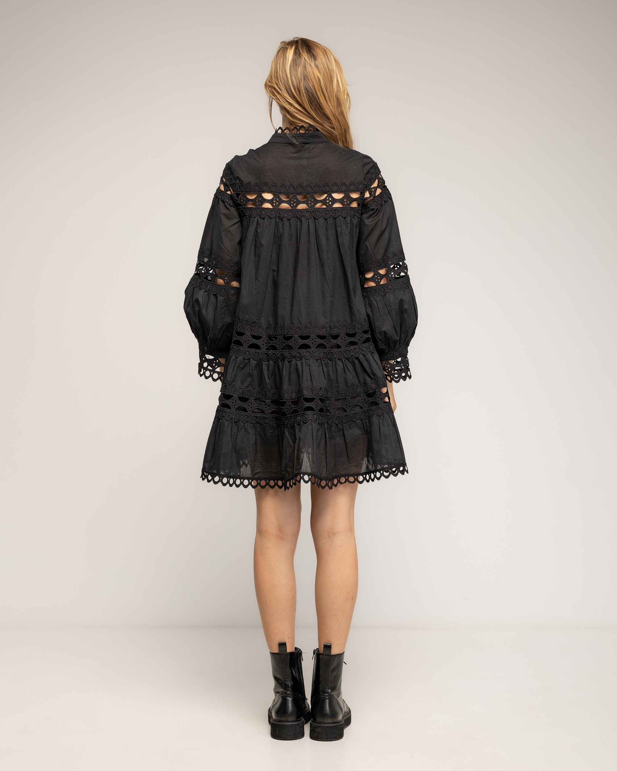 Vestido amplio 100% algodón con encaje - Tantra - Negro Negro-3