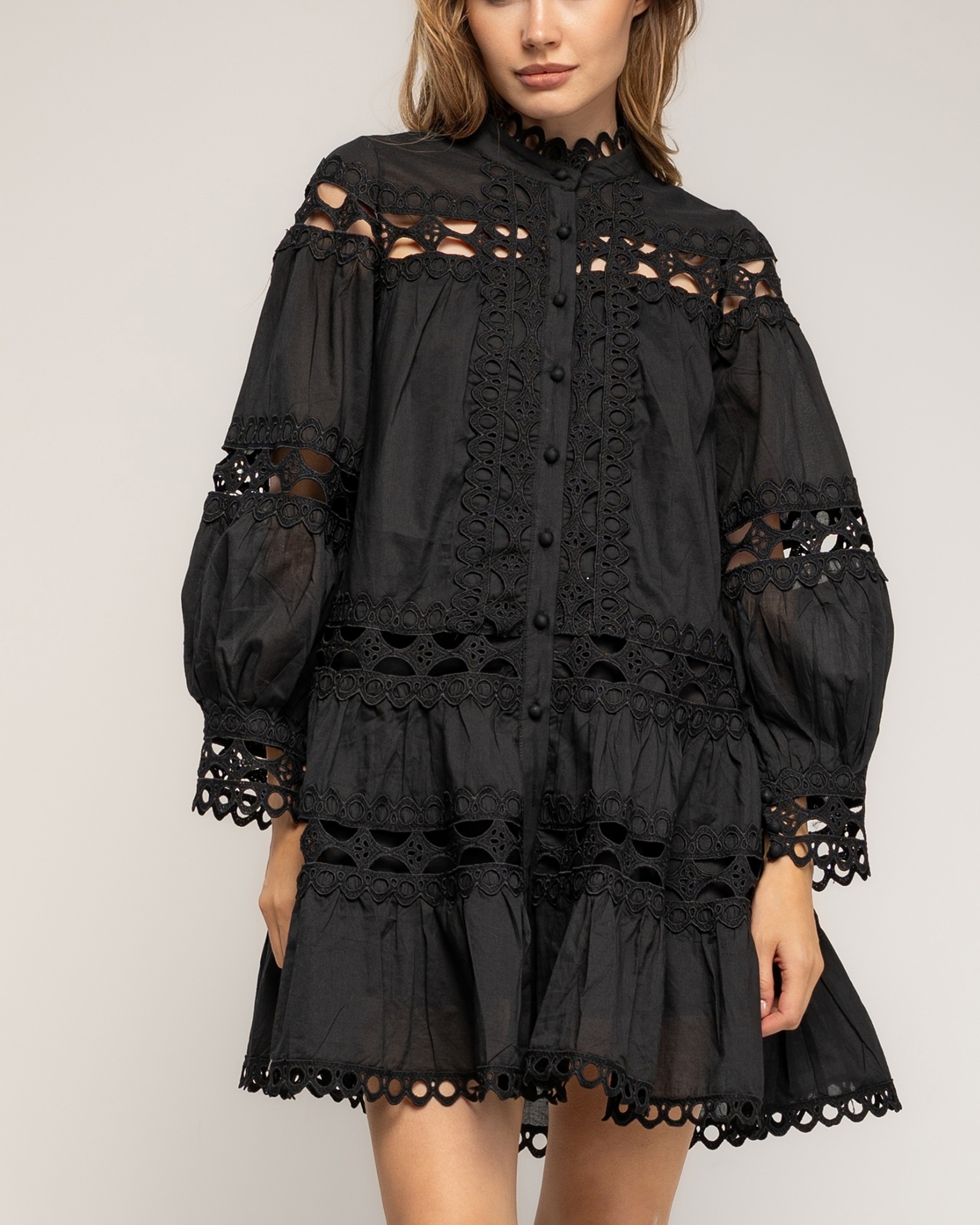 Vestido amplio 100% algodón con encaje - Tantra - Negro Negro-4