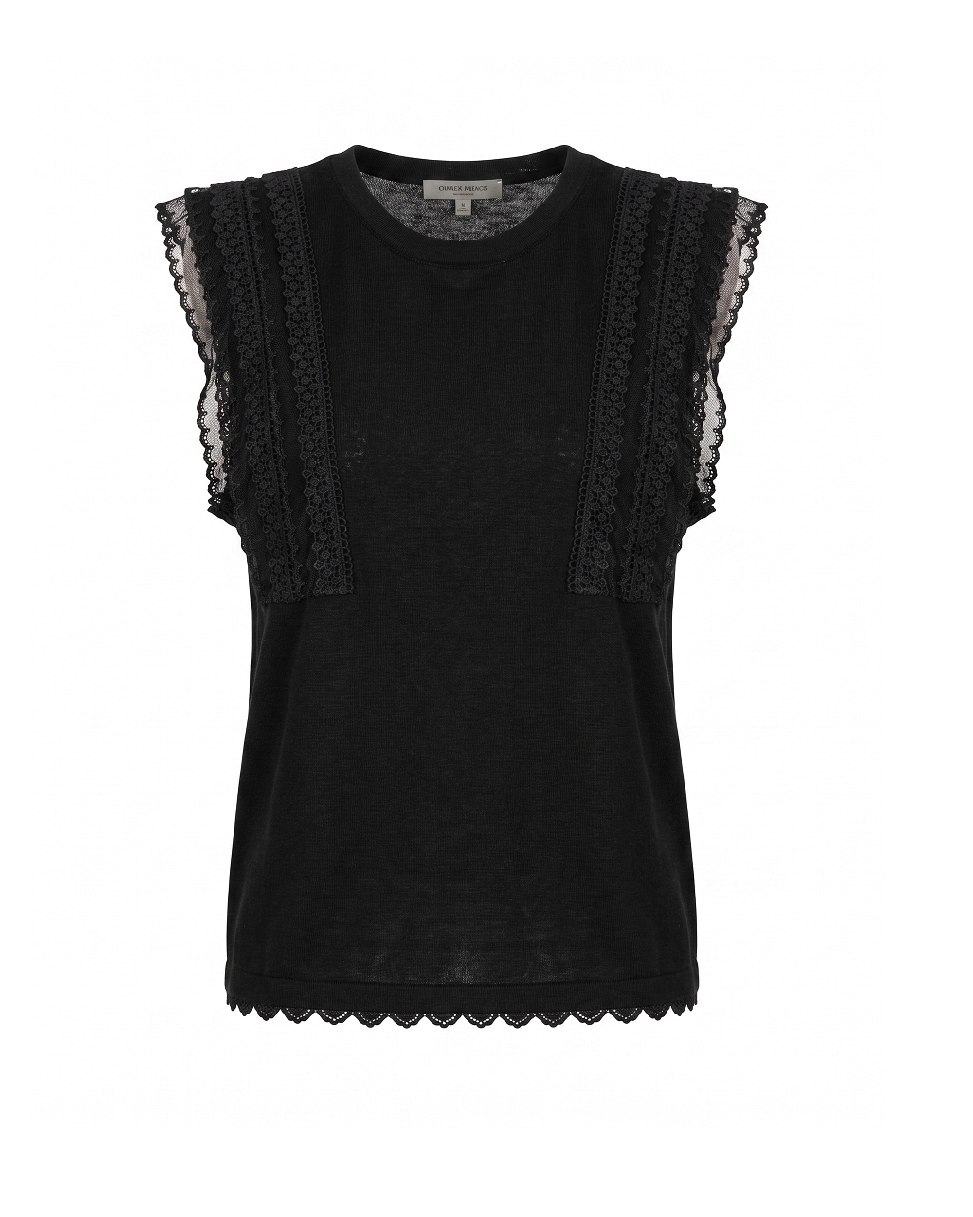 Top de mujer con algodón con encaje en los hombros - Tantra - Negro Negro-5