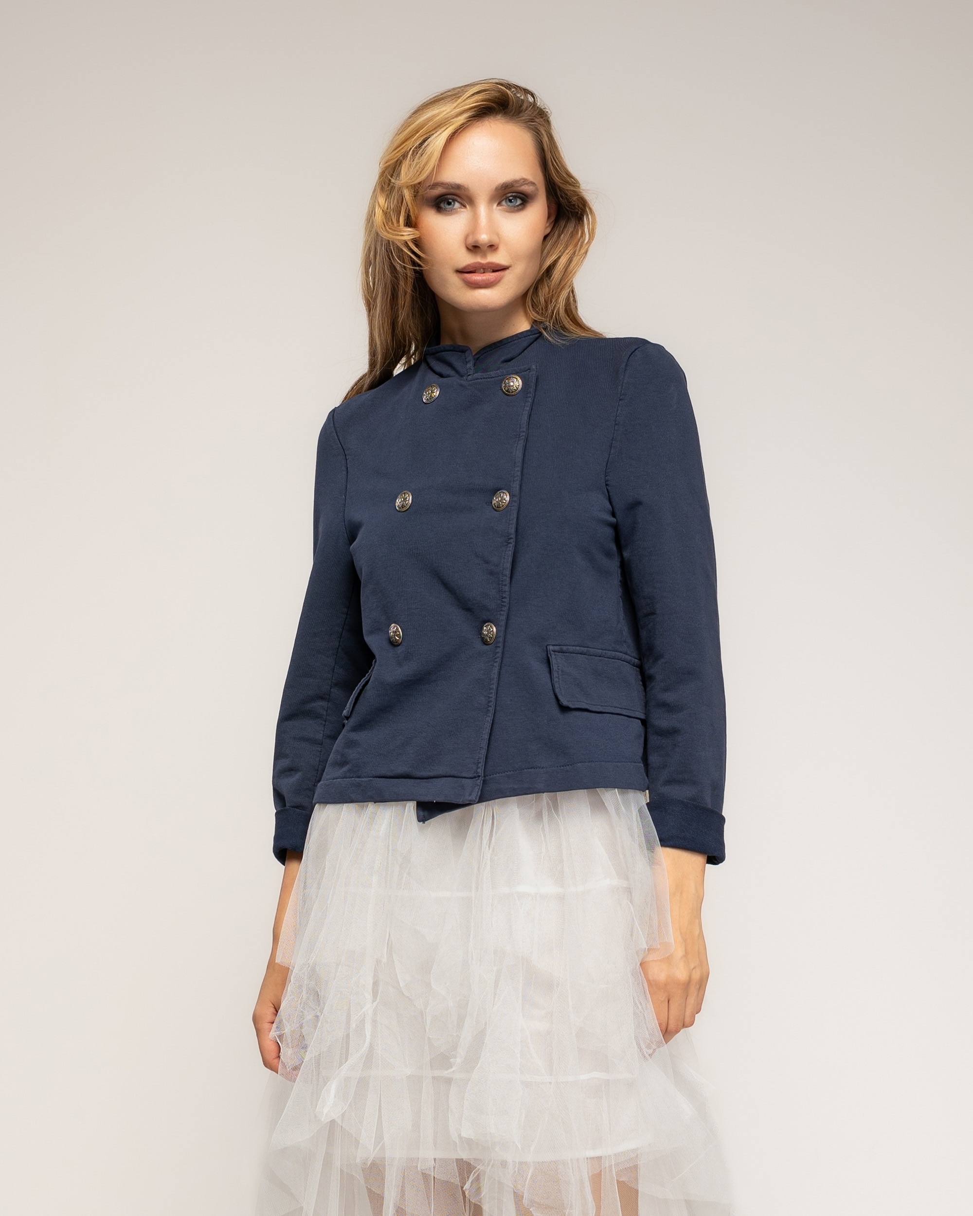 Chaqueta de mujer con cuello mao y doble botonadura - Tantra - Azul marino Azul marino-1