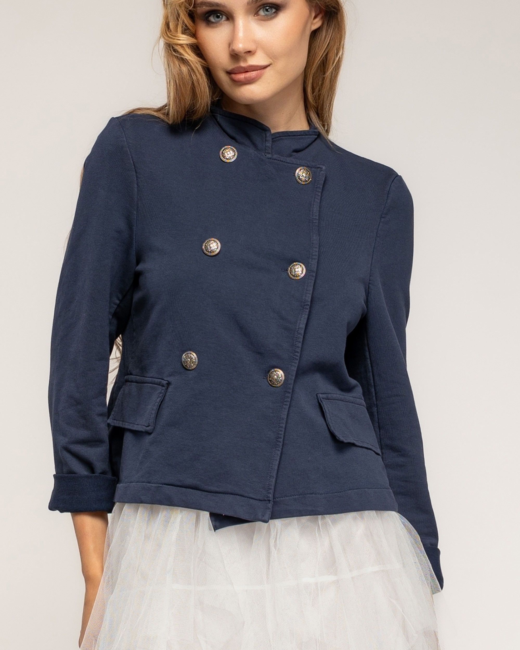Chaqueta de mujer con cuello mao y doble botonadura - Tantra - Azul marino Azul marino-3