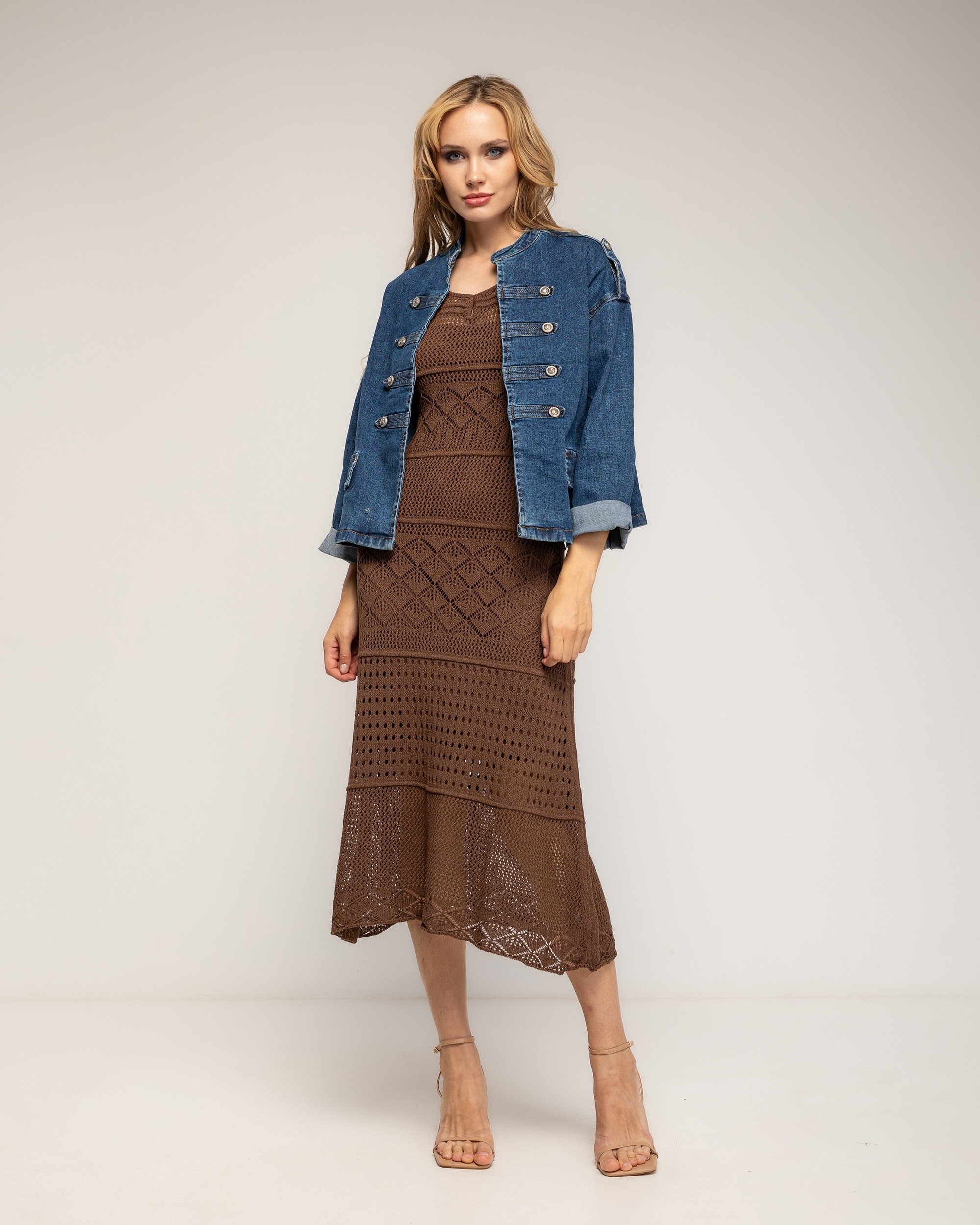 Chaqueta de mujer denim con detalle de botones dorados - Tantra - Azul denim Azul denim-4