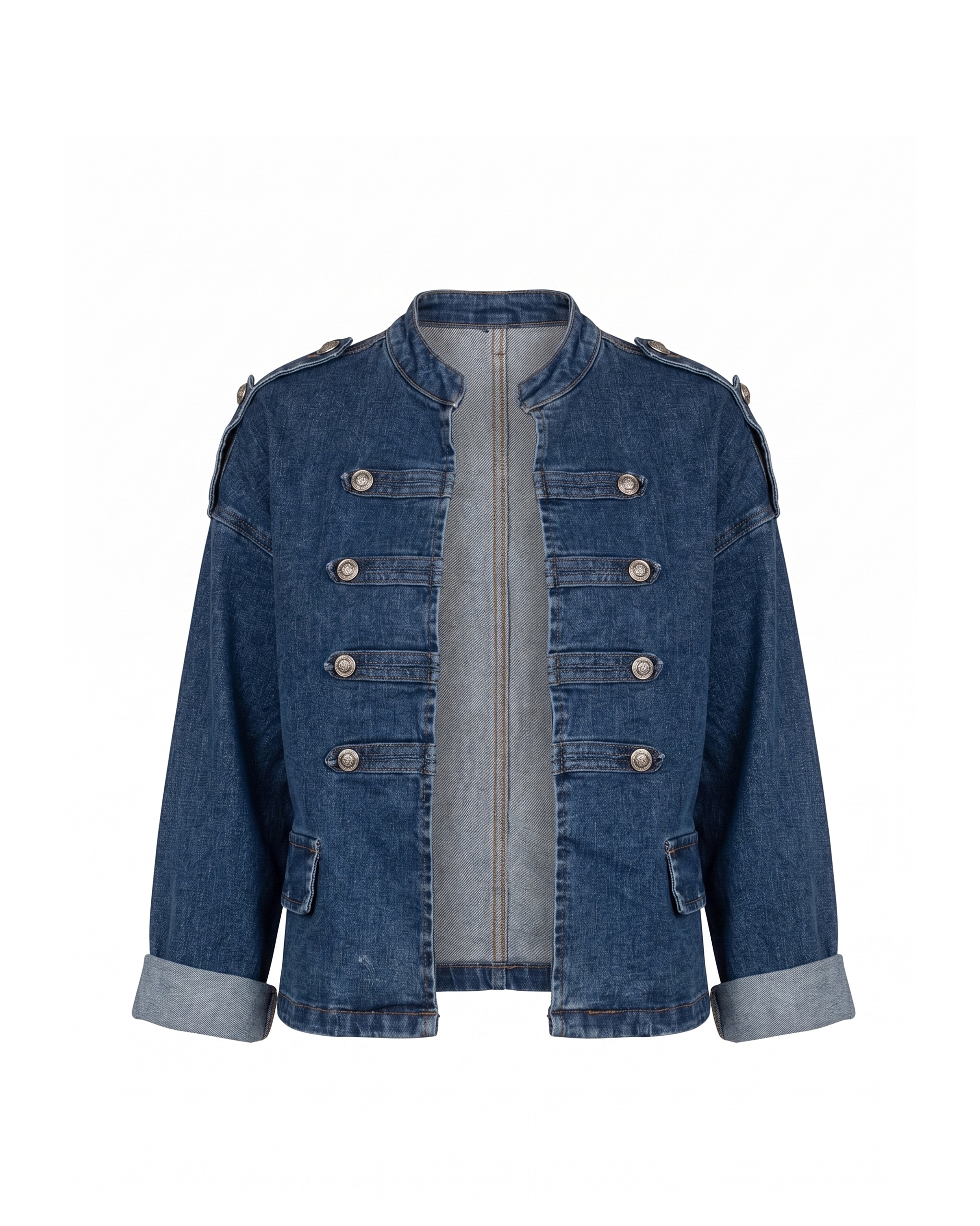 Chaqueta de mujer denim con detalle de botones dorados - Tantra - Azul denim Azul denim-5