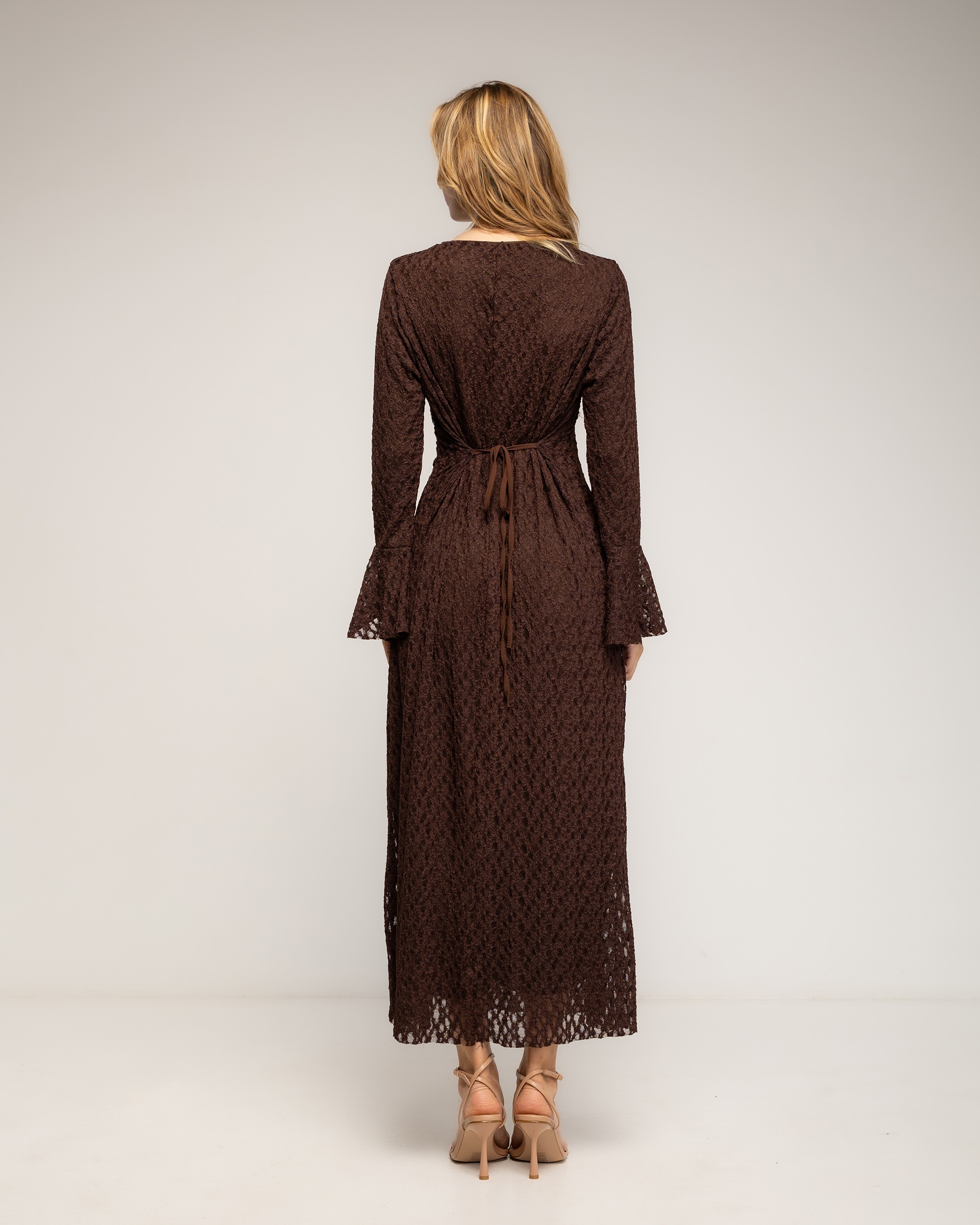 Vestido largo de encaje con volantes en los puños - Tantra - Marrón Marrón-3
