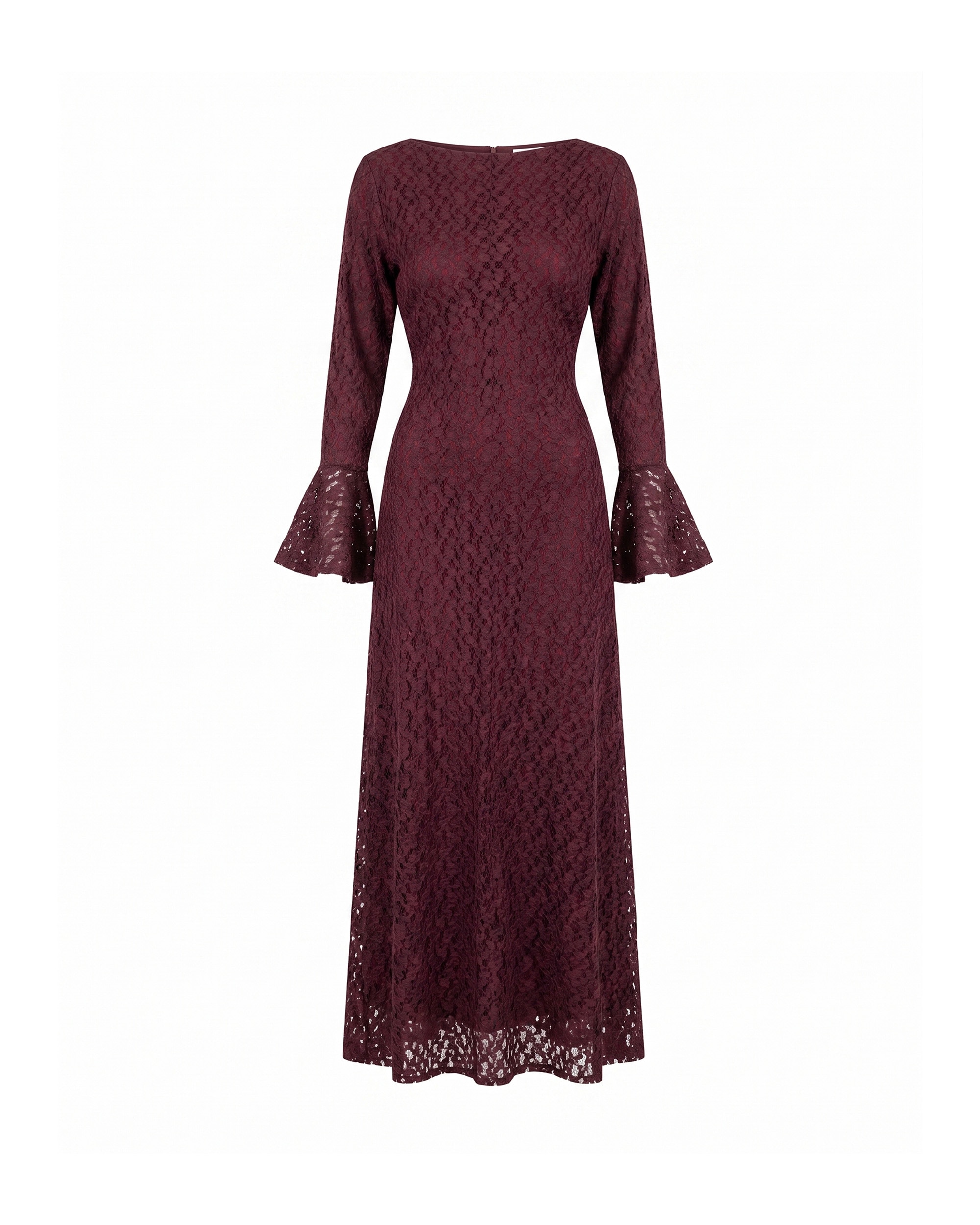 Vestido largo de encaje con volantes en los puños - Tantra - Burdeos Burdeos-5