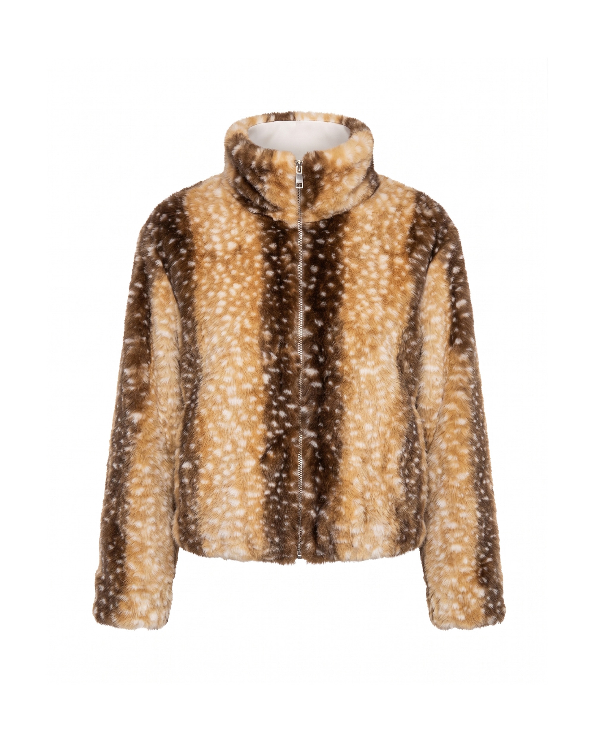Chaqueta de mujer de pelo sintético con estampado tipo bambi con cierre de cremallera - Tantra - Camel Camel-5